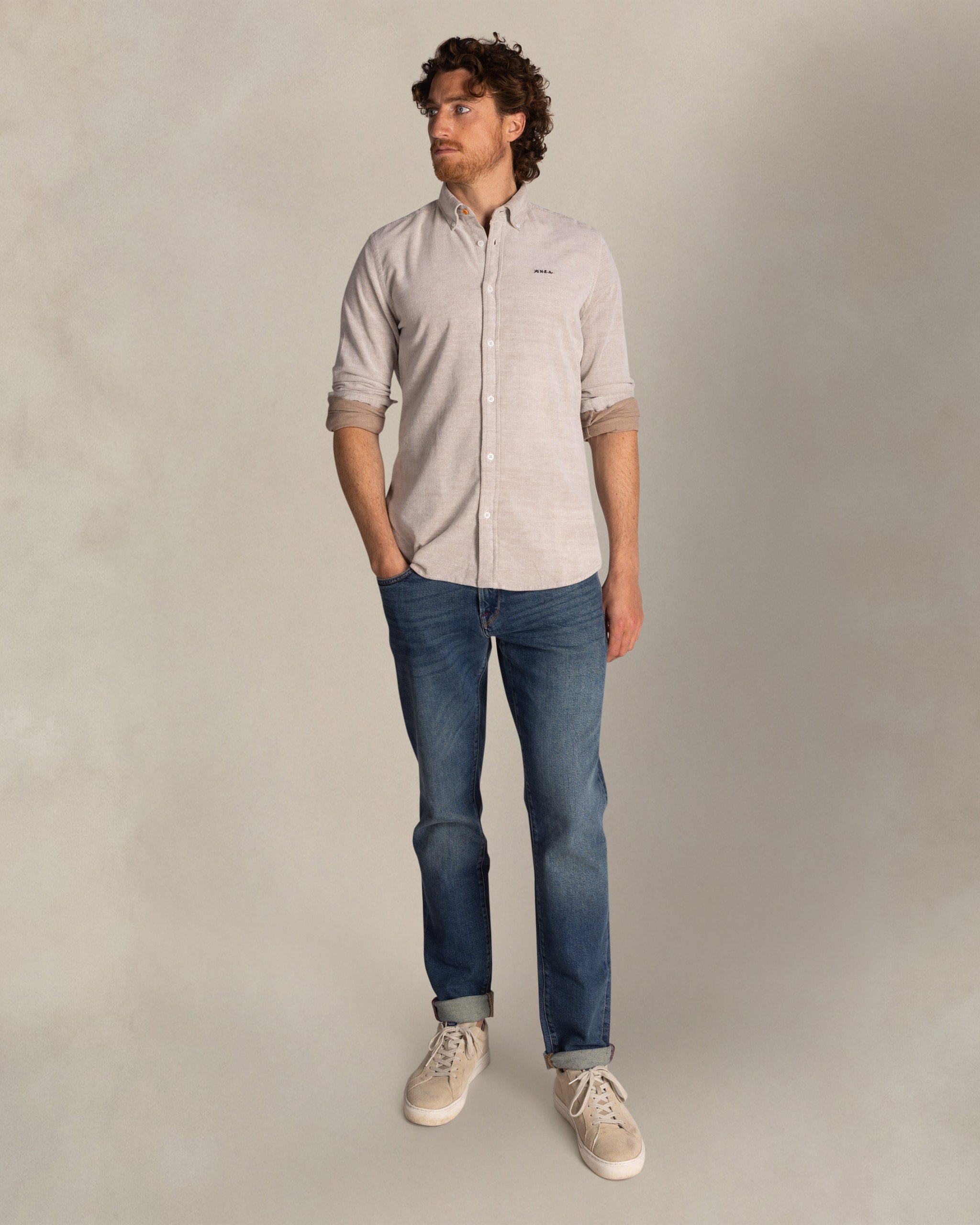 Ecru cotton stretch shirt Ecru cotton stretch shirt