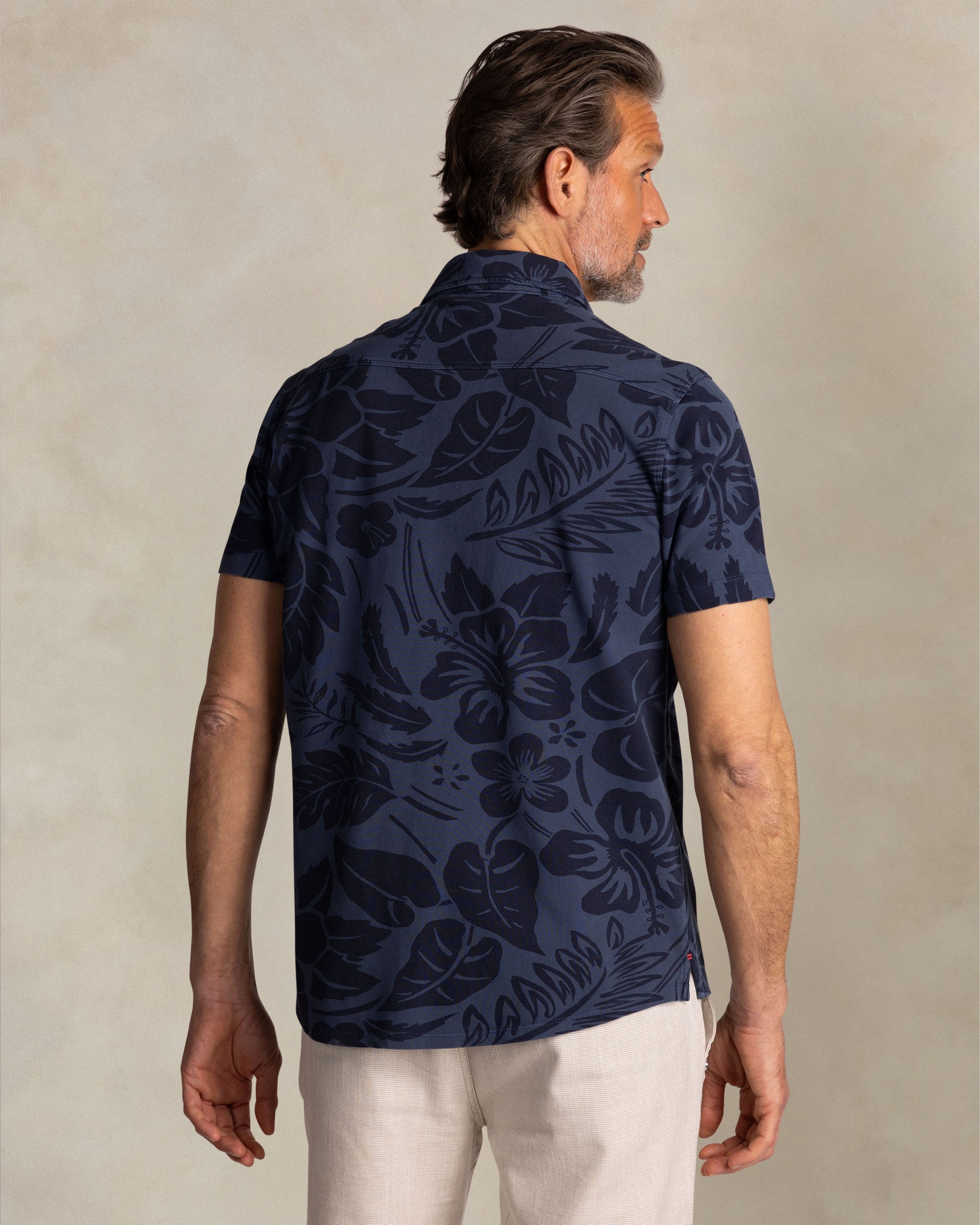 Gray-blue shirt with navy floral print Gray-blue shirt with navy floral print