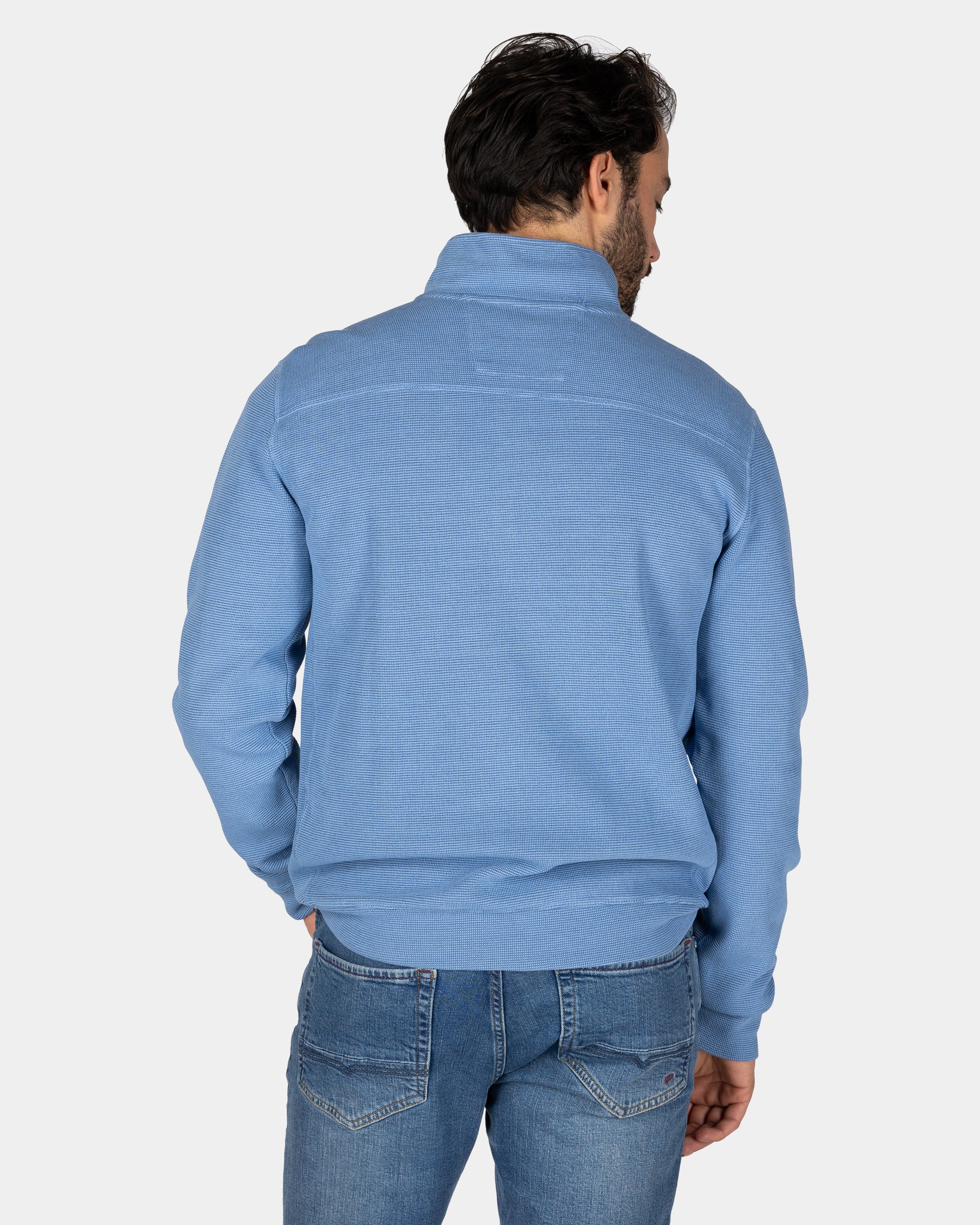Cotton blue pullover with half zipper Cotton blue pullover with half zipper