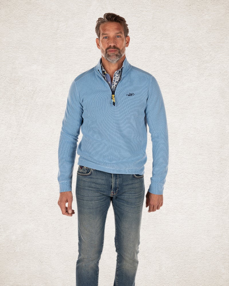 Schlichter Pullover mit halbem Reißverschluss aus Baumwolle pale blue