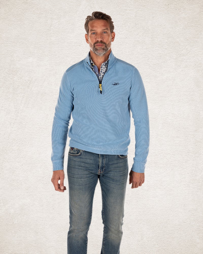Effen katoenen sweater met halve rits pale blue Effen katoenen sweater met halve rits pale blue