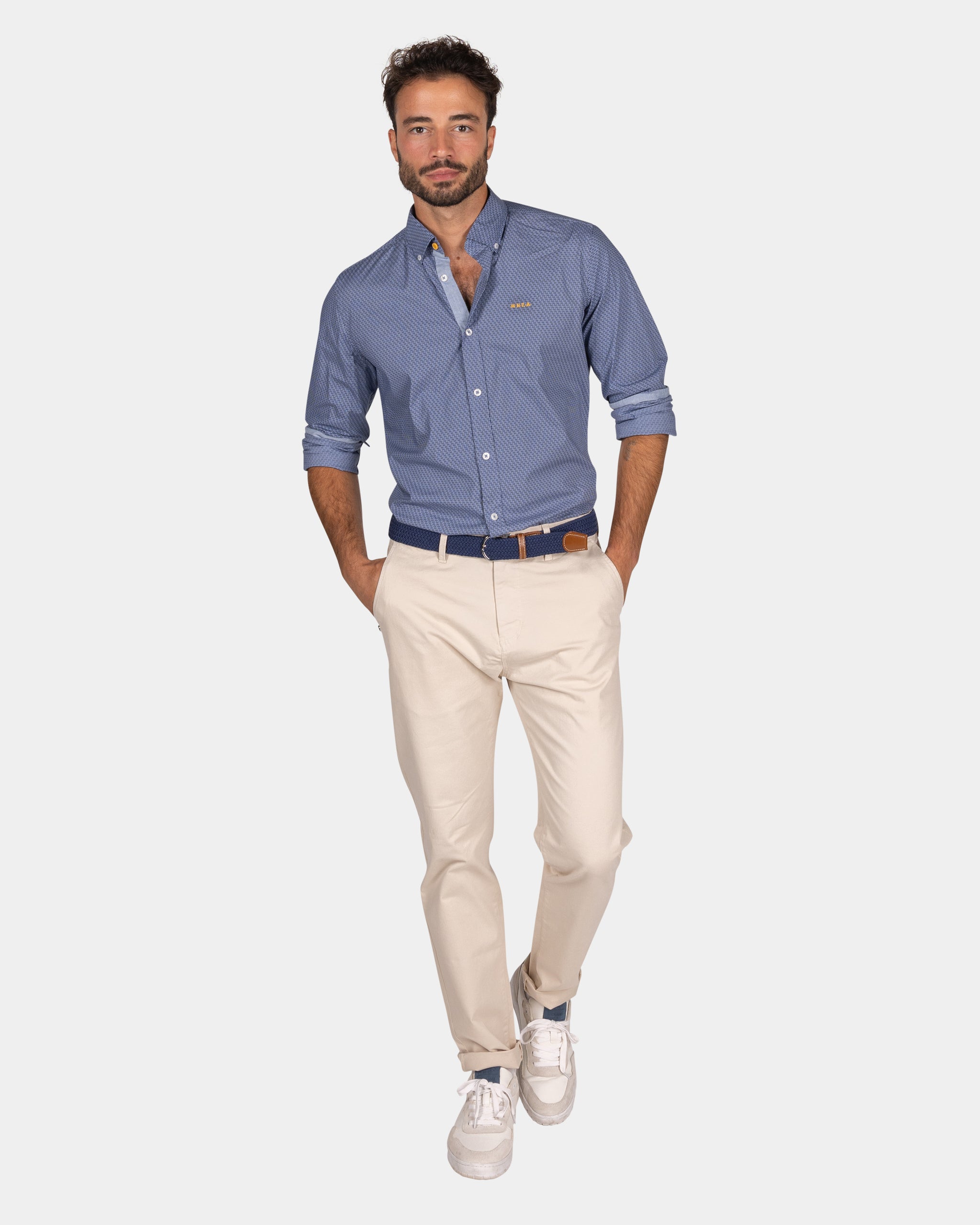 Blaues Baumwollhemd mit Muster - Tin Blue Blaues Baumwollhemd mit Muster - Tin Blue