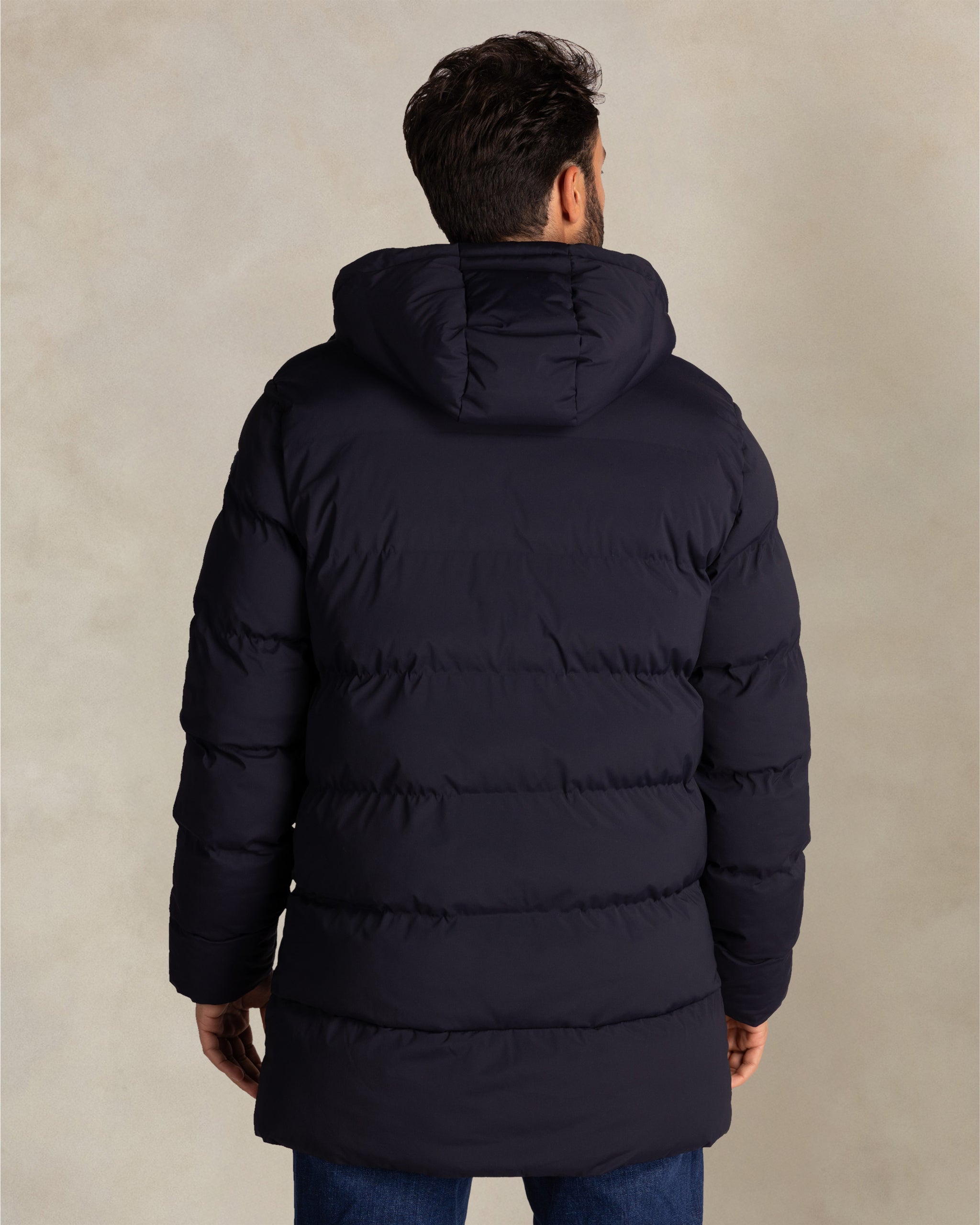 Blauwe gewatteerde jas Blauwe gewatteerde jas