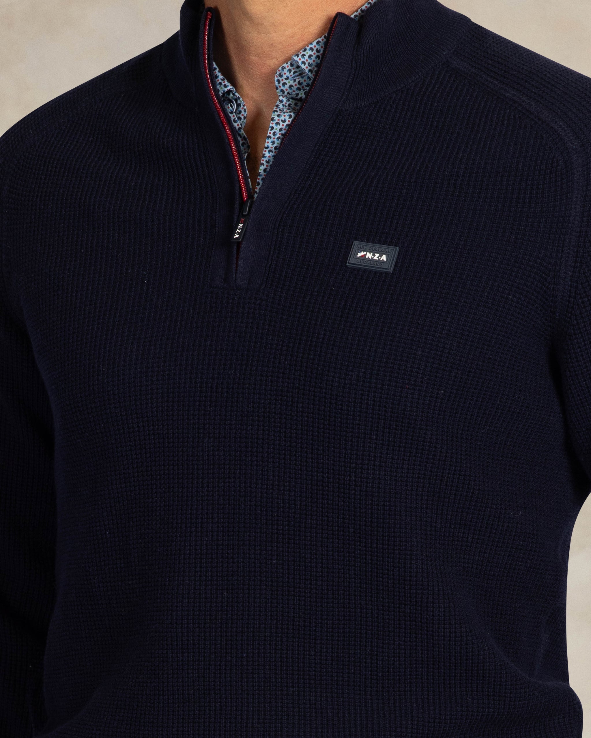 Donkerblauwe 100% katoenen quarter zip trui Donkerblauwe 100% katoenen quarter zip trui