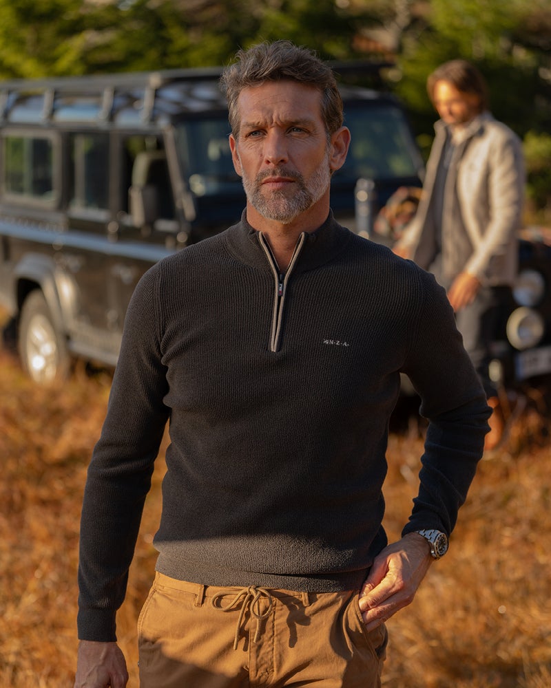 Ecru polyester half zip trui Ecru polyester half zip trui