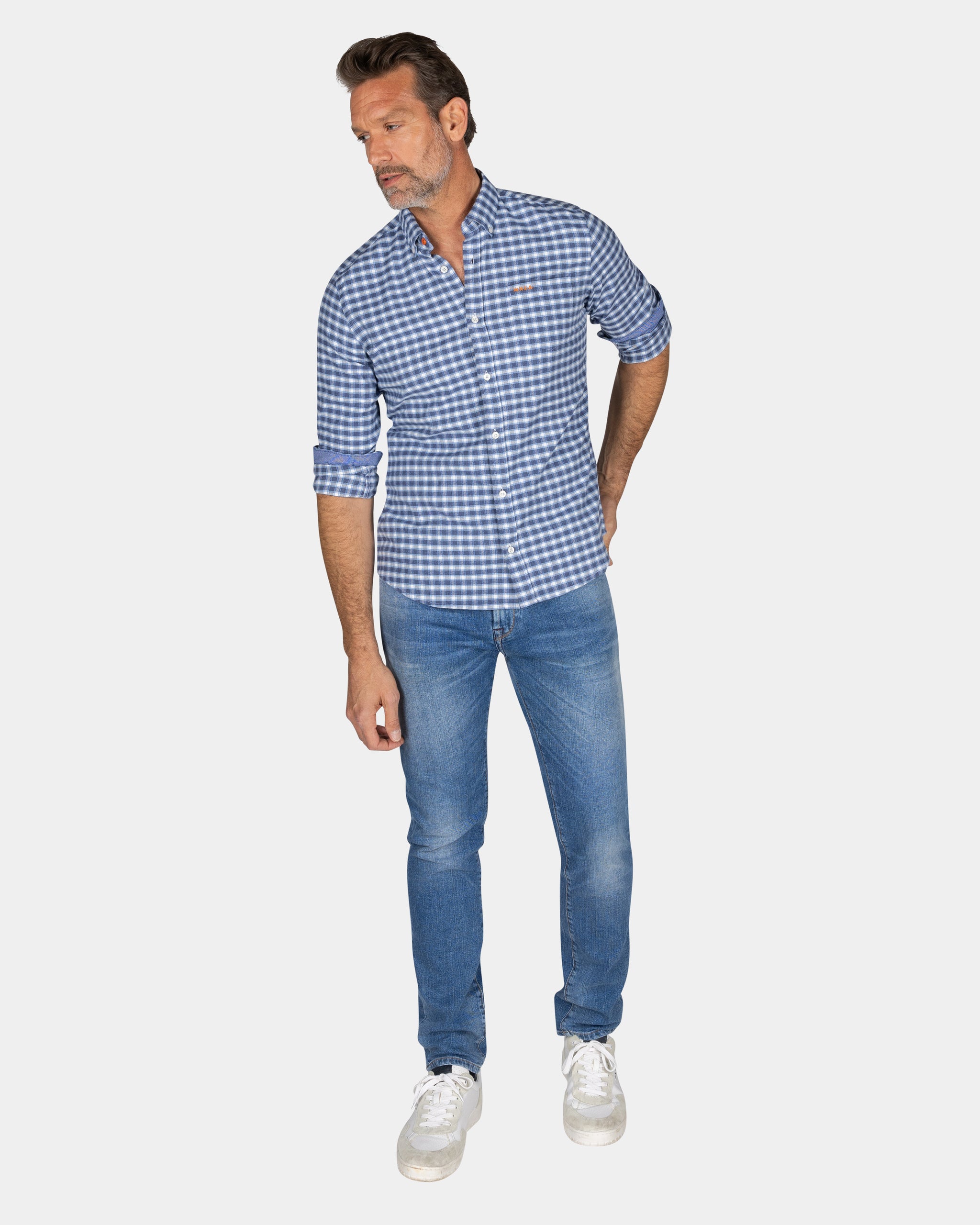 Blauw wit geruit overhemd - Autumn Navy Blauw wit geruit overhemd - Autumn Navy