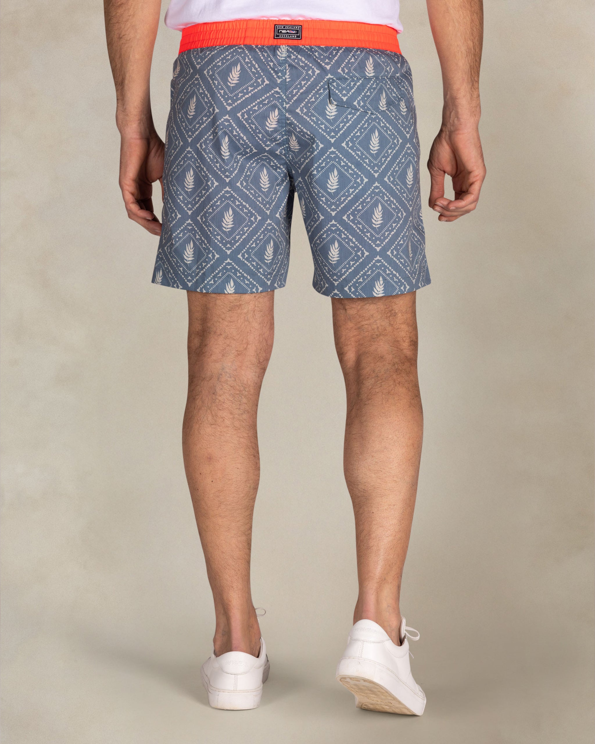 Blue printed swim shorts with red trim Blue printed swim shorts with red trim