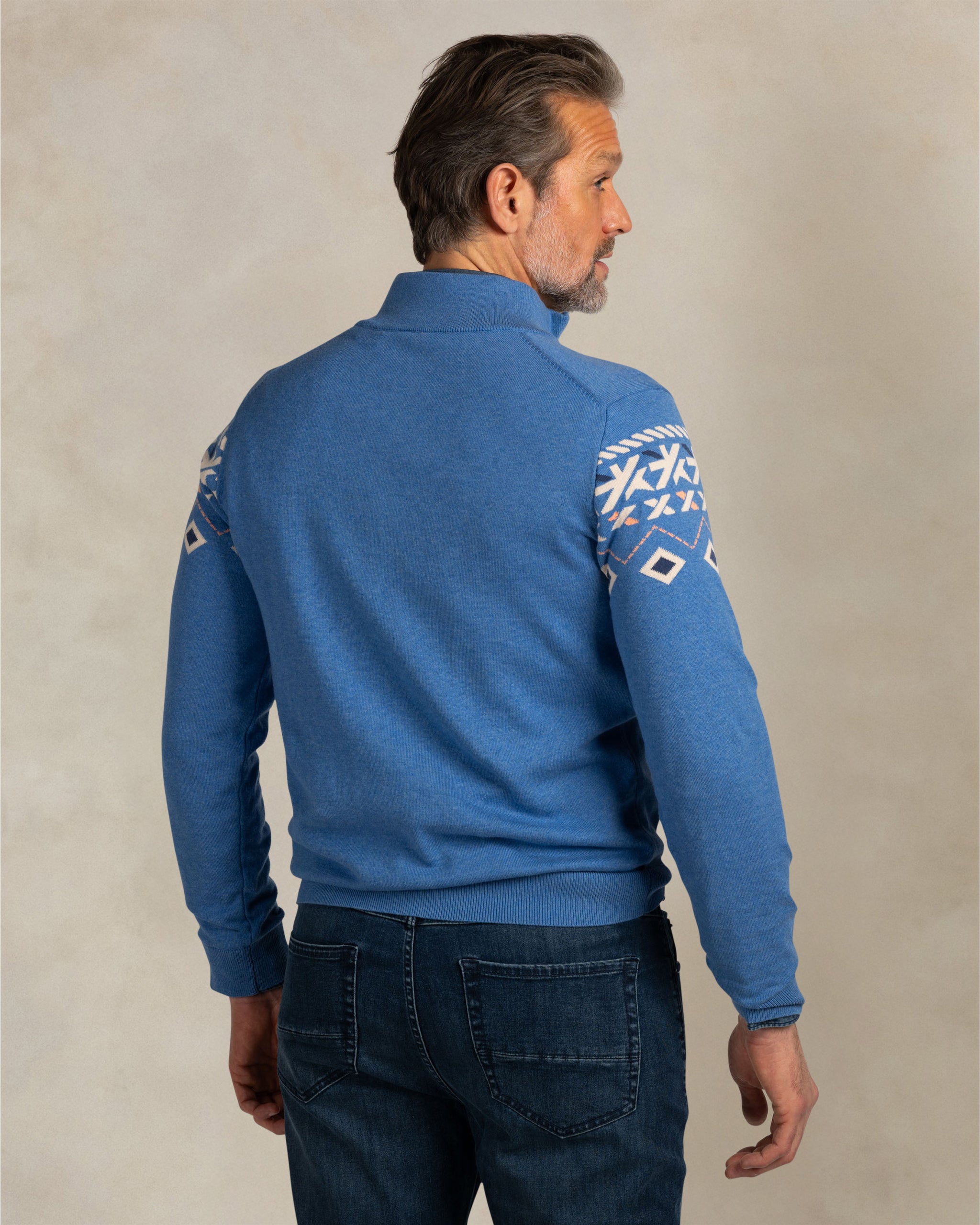 Blauwe katoenen quarter zip trui Blauwe katoenen quarter zip trui