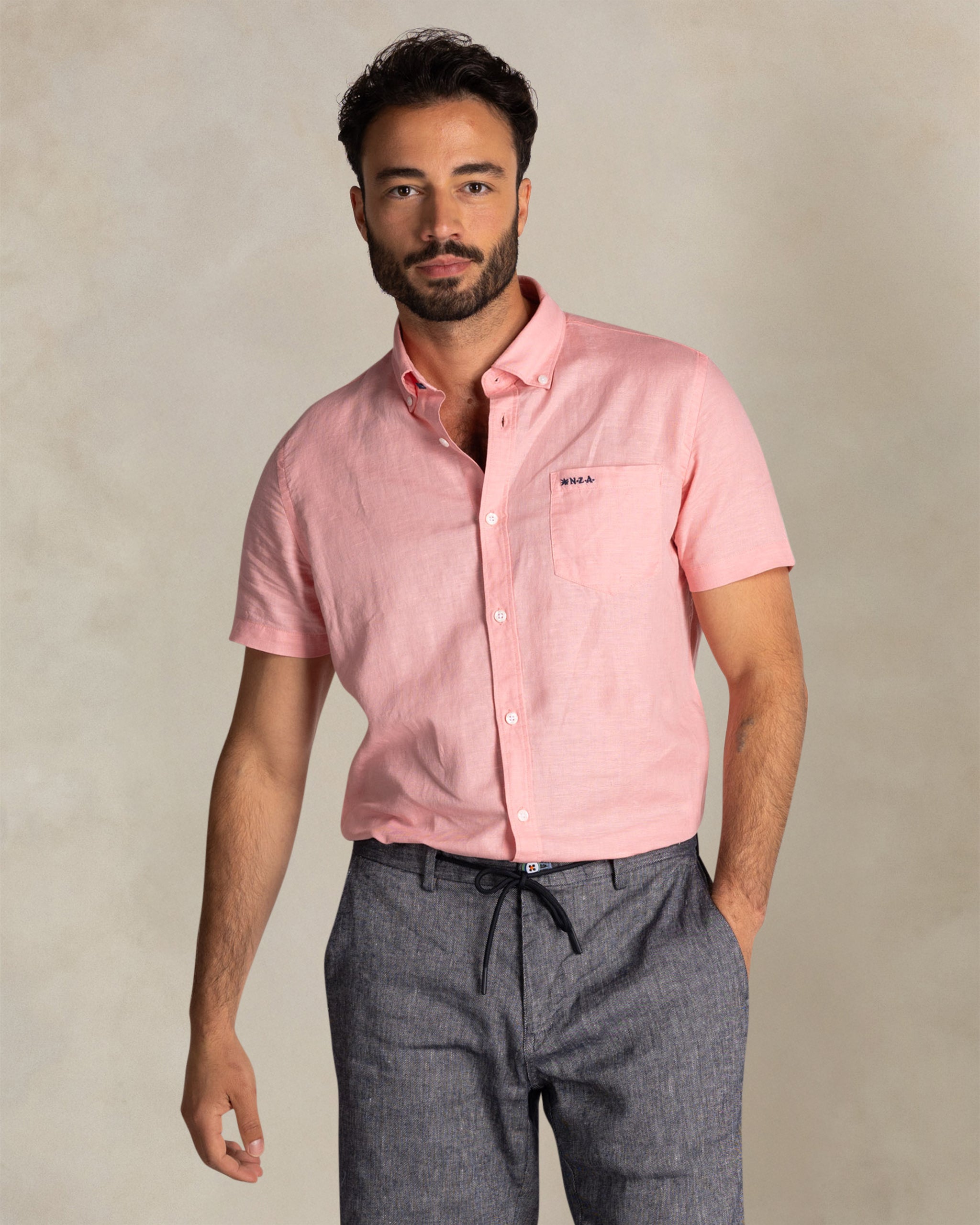 Linen Pastel Pink Short Sleeve Shirt Linen Pastel Pink Short Sleeve Shirt