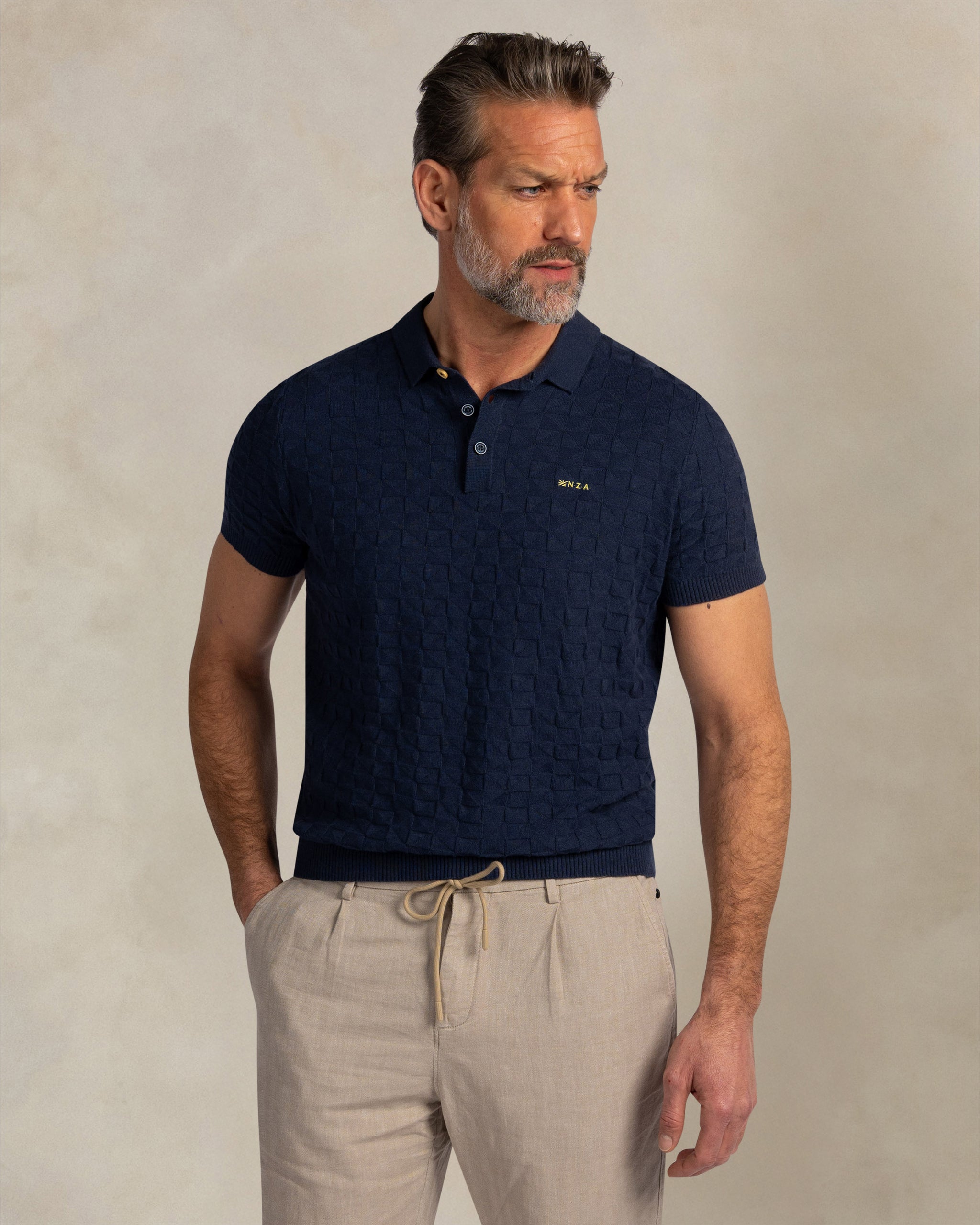 Donkerblauwe structuur polo Donkerblauwe structuur polo