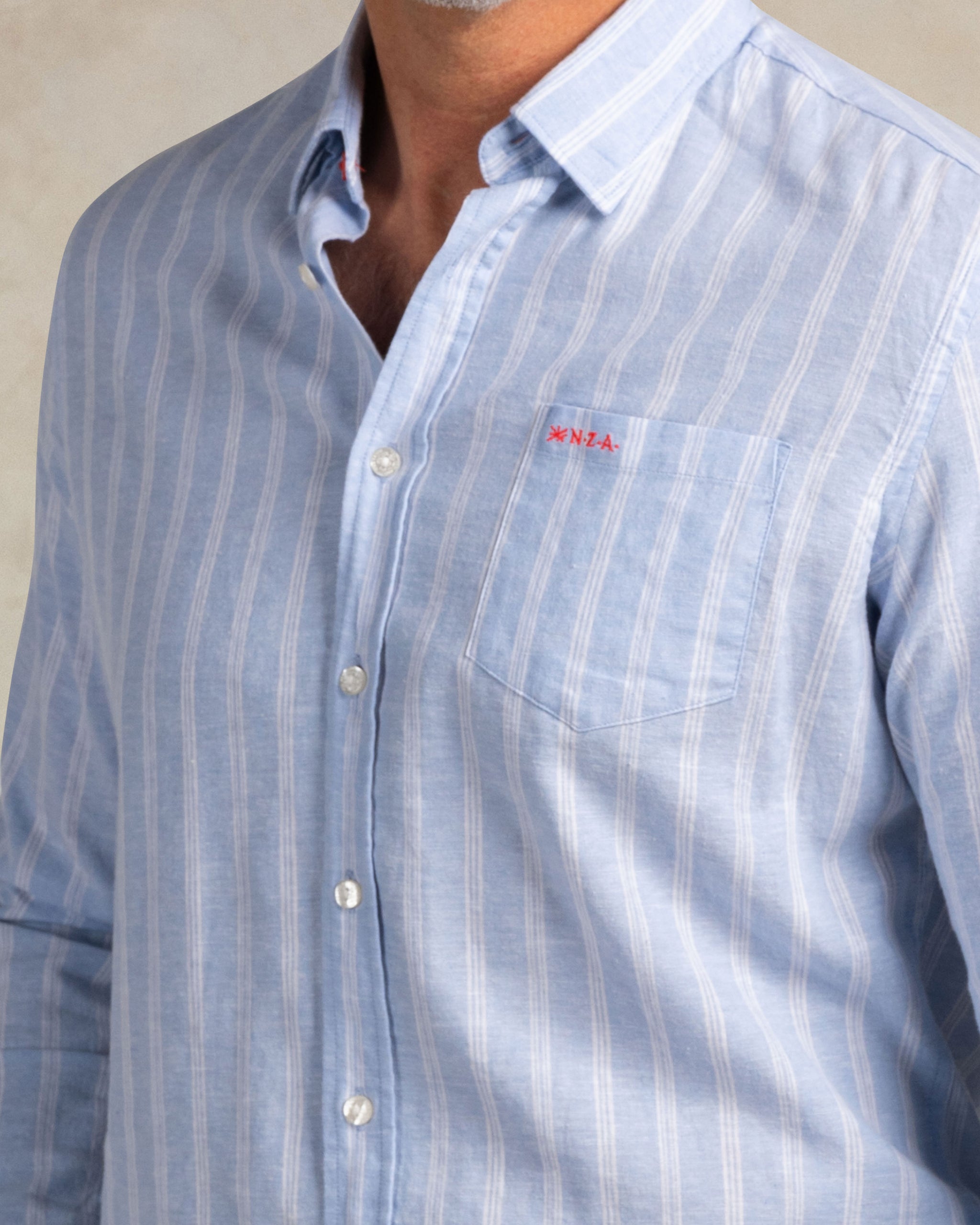 Blauwe linnen mix overhemd Blauwe linnen mix overhemd