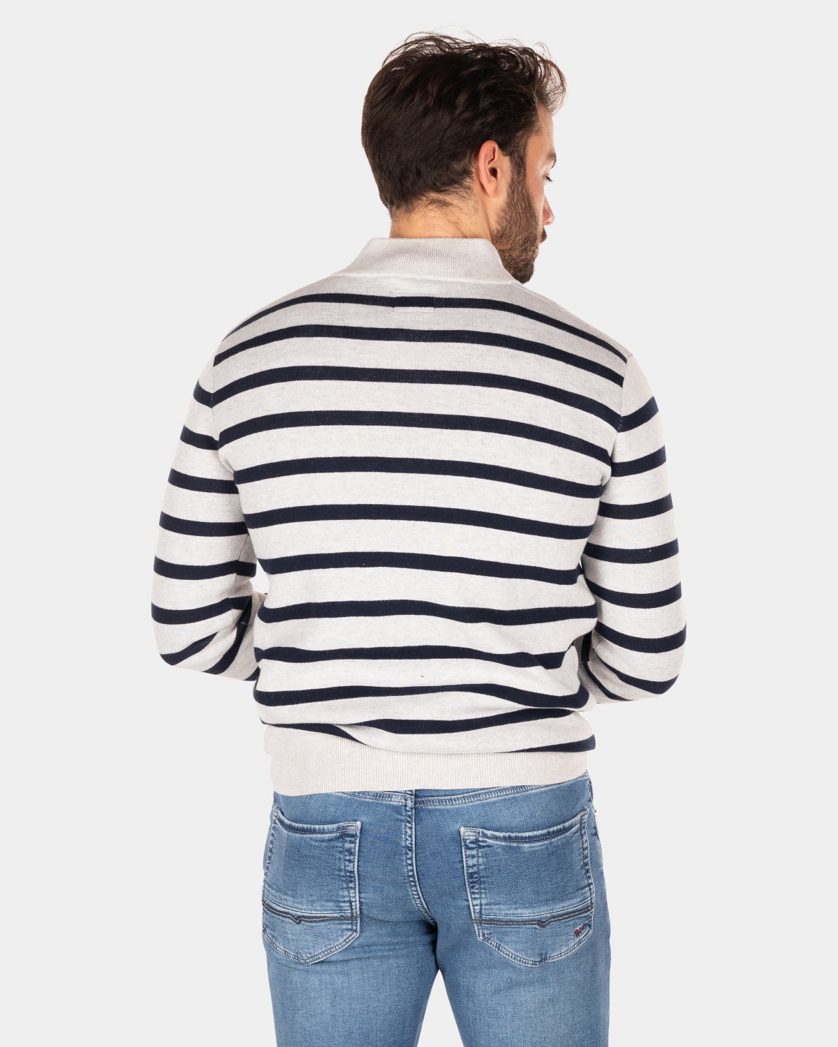 White half zip pullover with stripes - Shimmering Sand