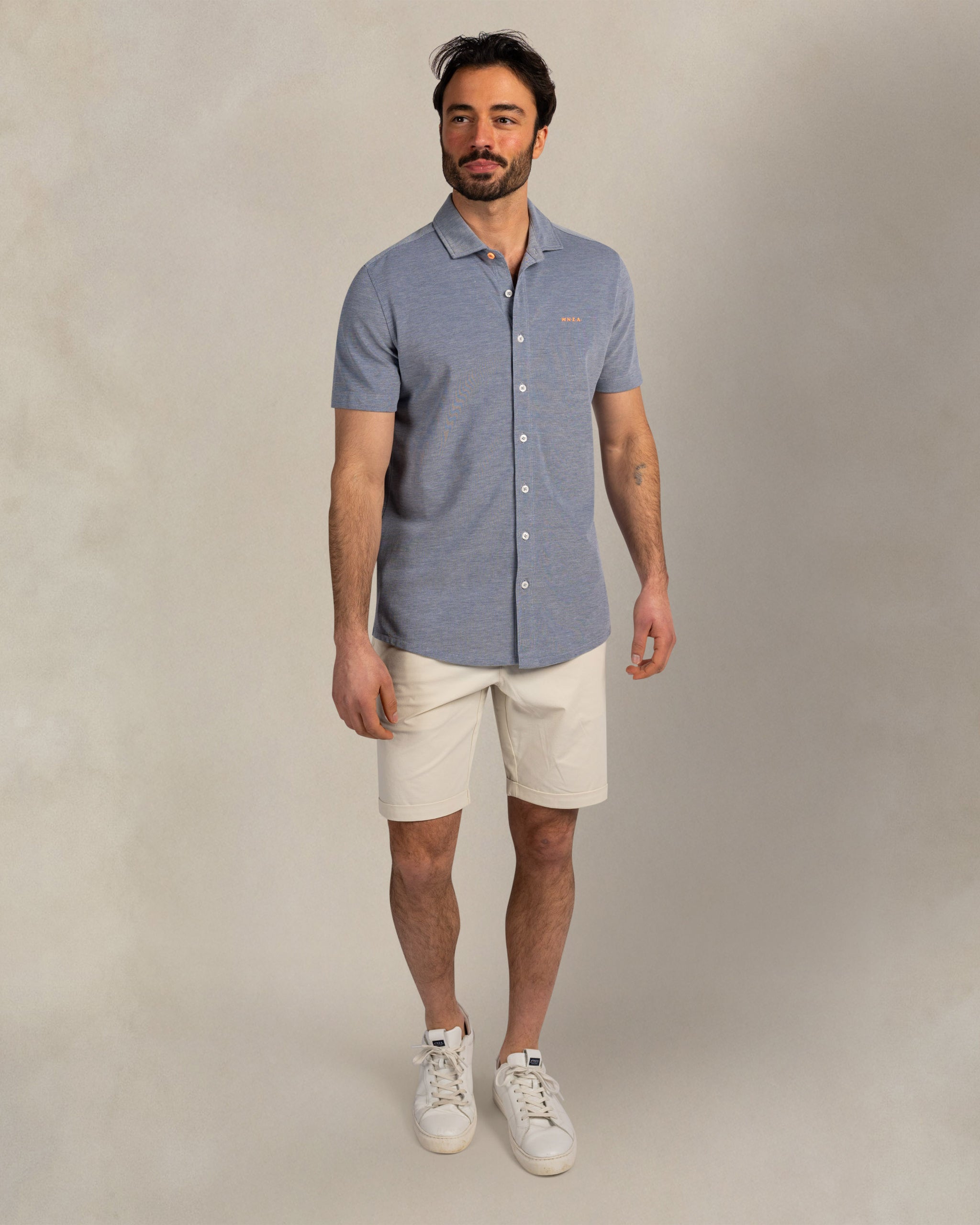 Camisa azul de piqué de algodón Camisa azul de piqué de algodón