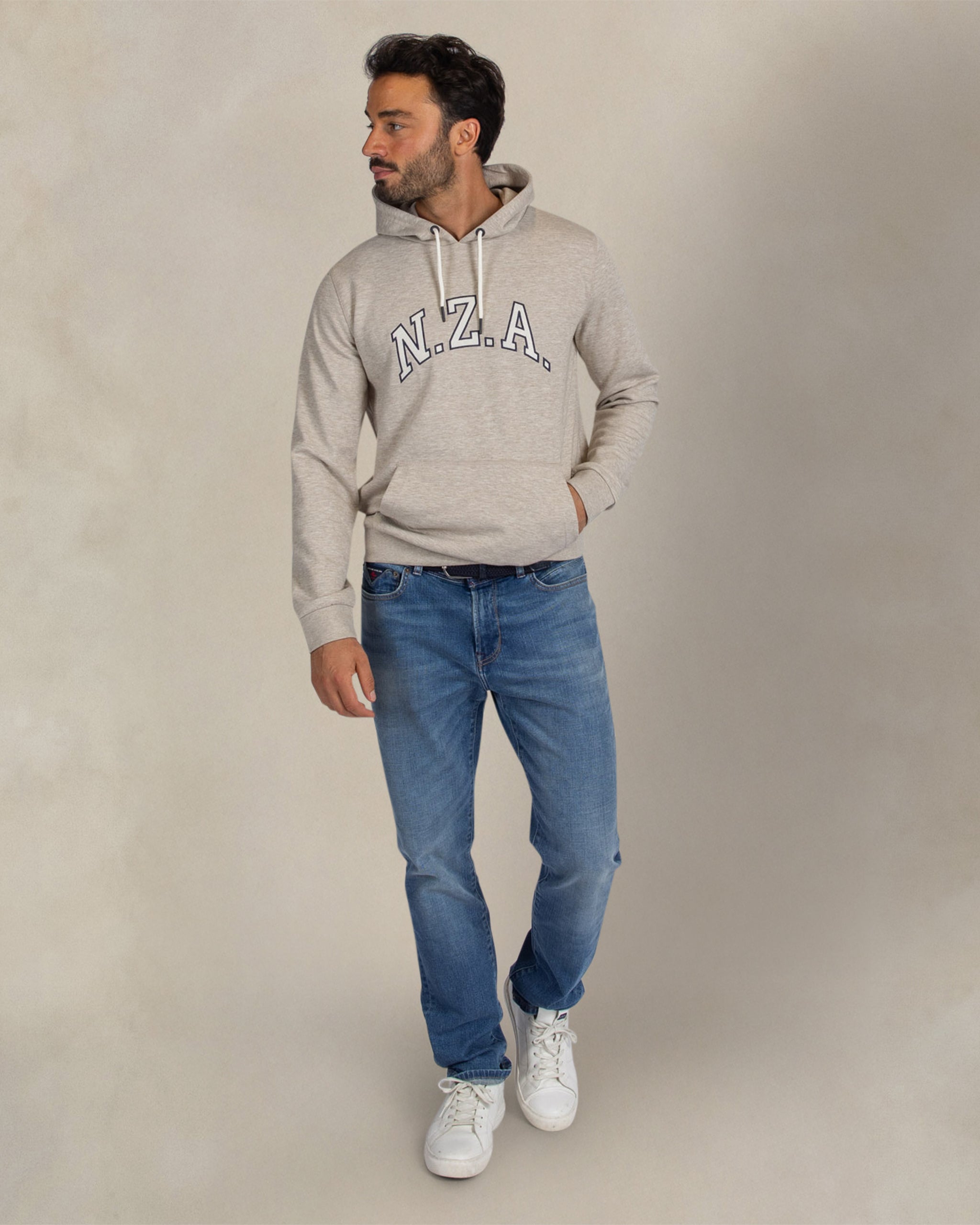 Ecru katoenen logo hoodie Ecru katoenen logo hoodie