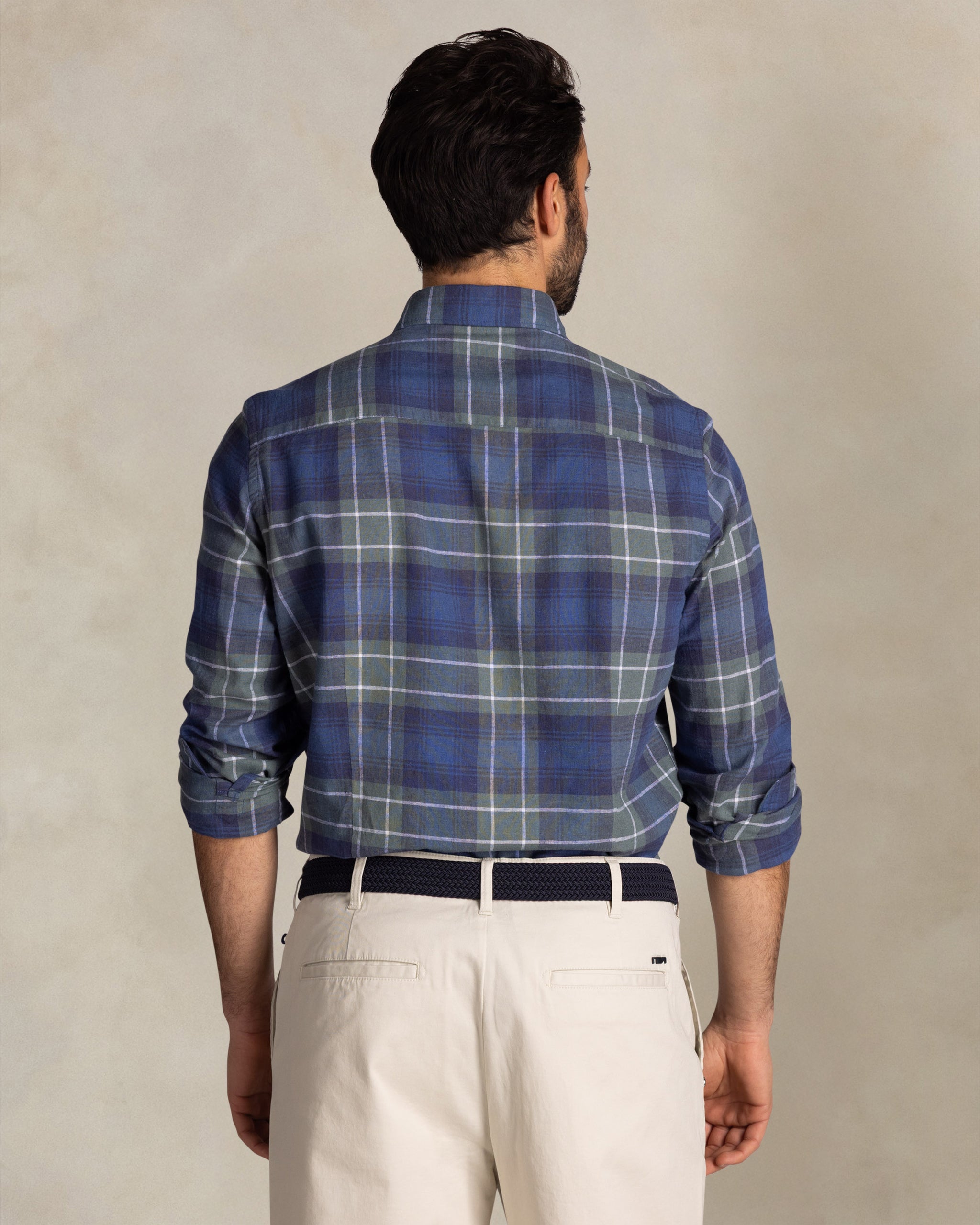 Chemise en lin bleue à carreaux Chemise en lin bleue à carreaux