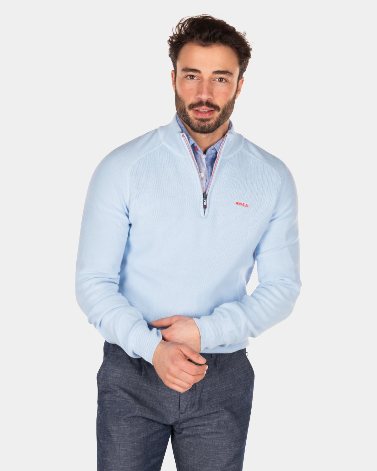Einfarbiger Pullover mit Reißverschluss - Universal Blue
