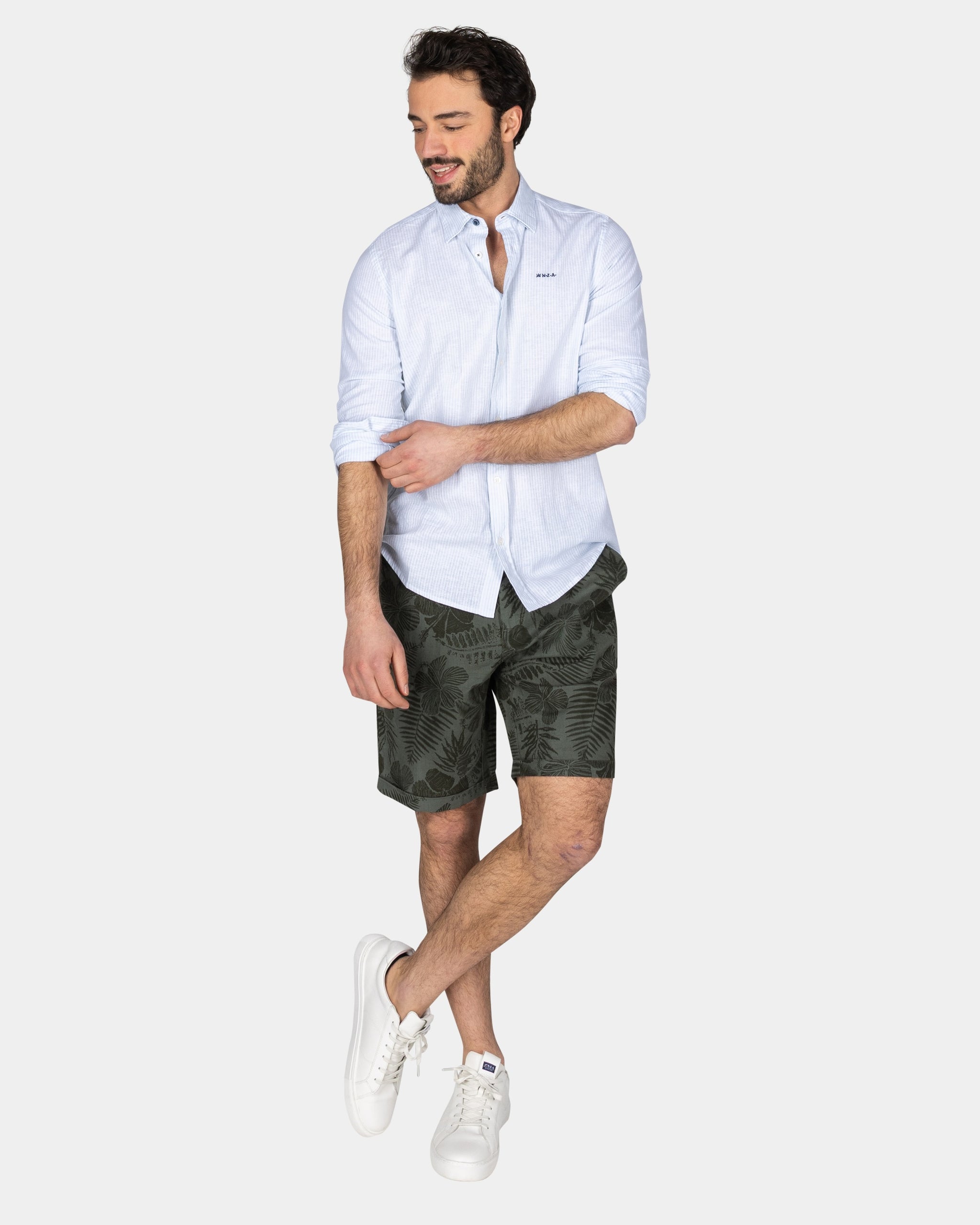 Pastel Blue Linen Shirt with Elastane Pastel Blue Linen Shirt with Elastane