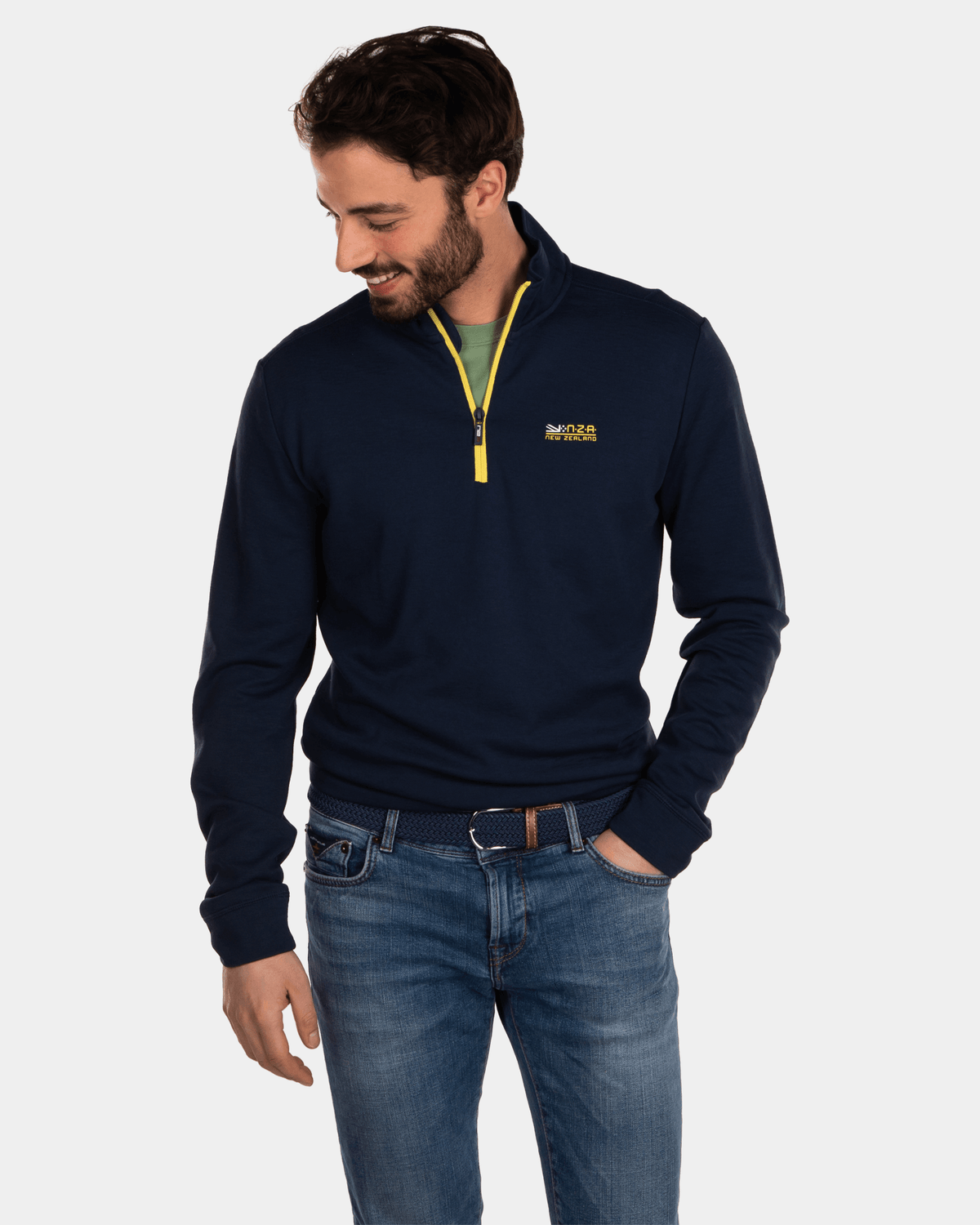 Plain half zip sweater - Key Navy