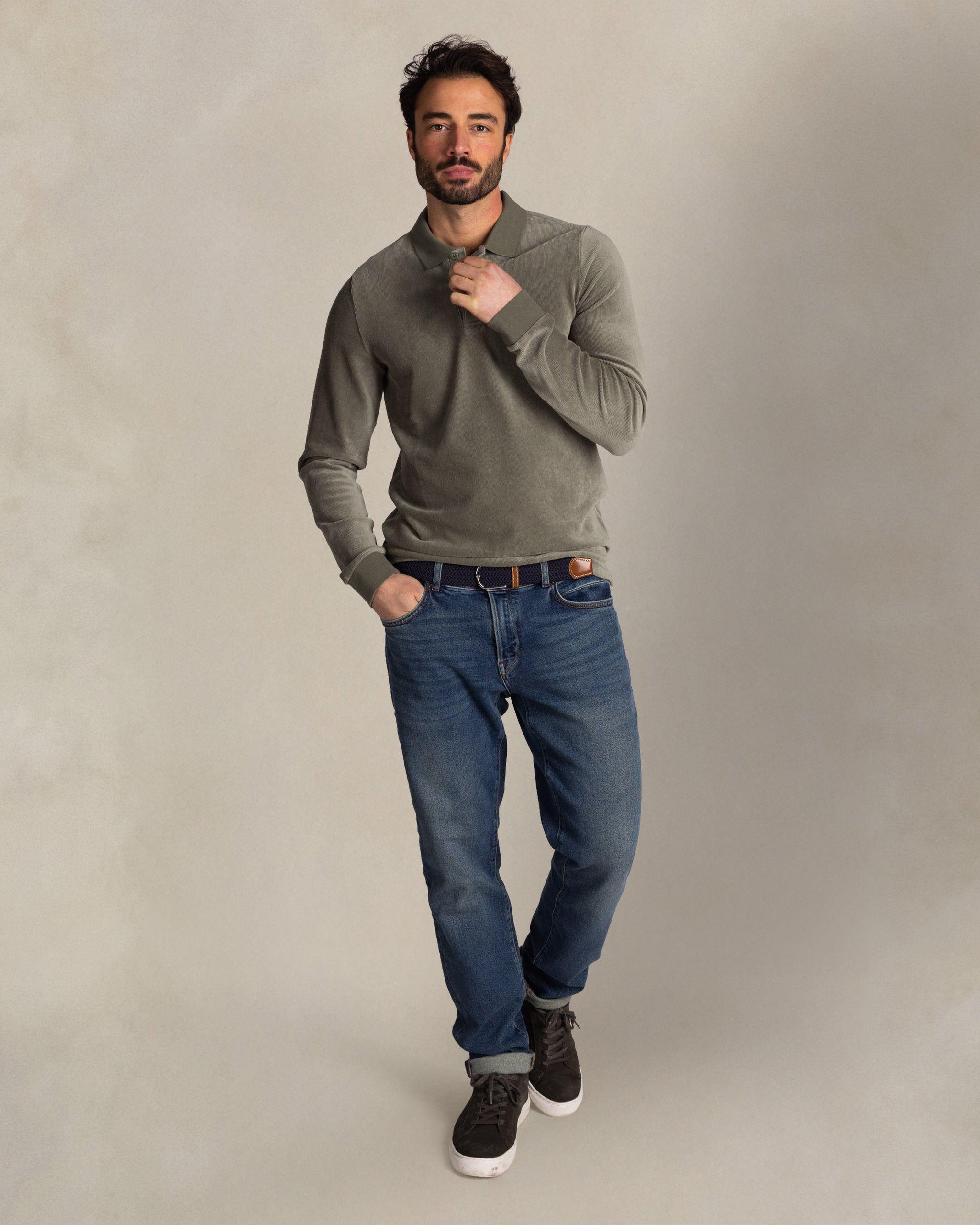 Green cotton long-sleeve polo Green cotton long-sleeve polo