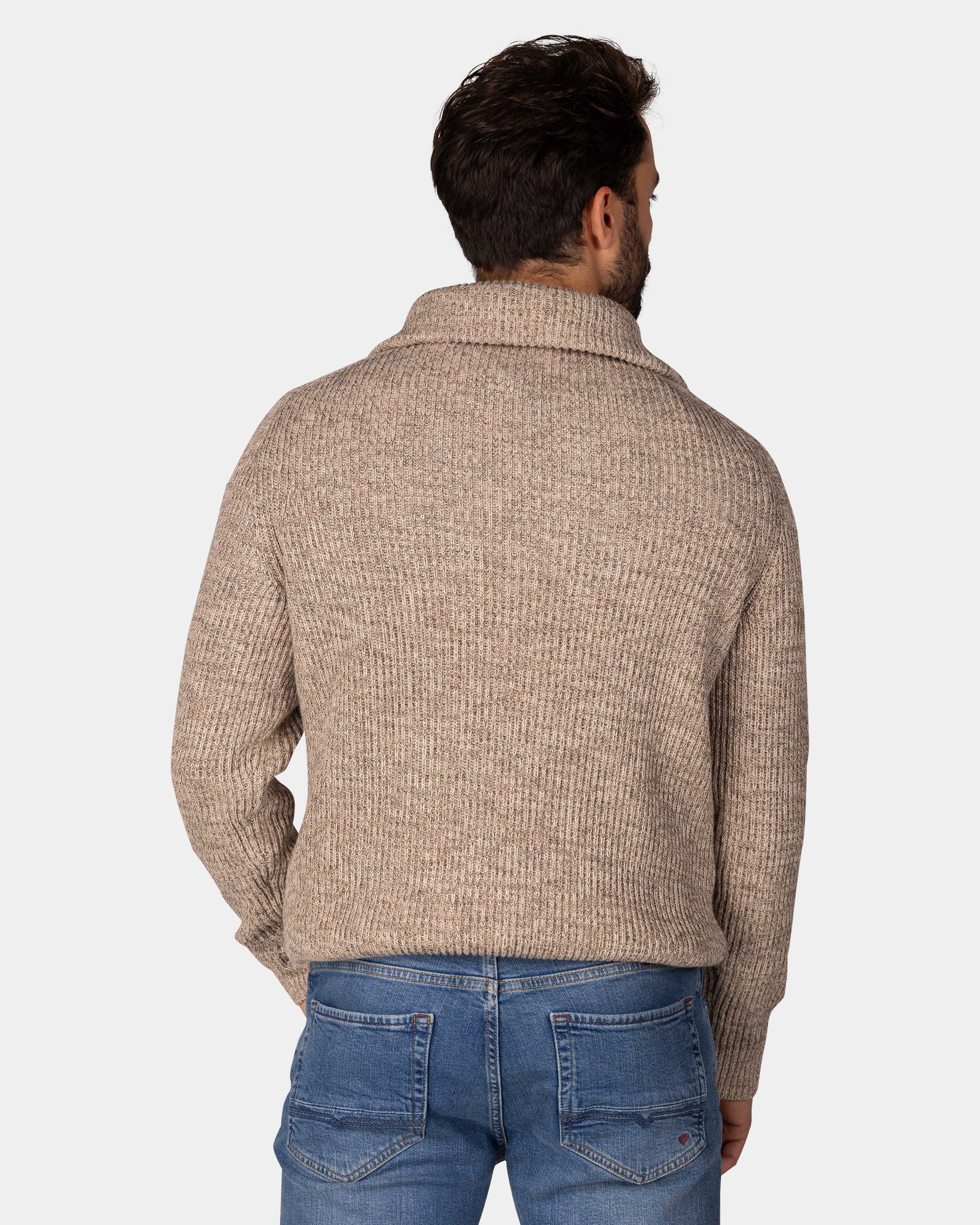 Cotton brown knitted half-zip sweater - Chestnut Cotton brown knitted half-zip sweater - Chestnut