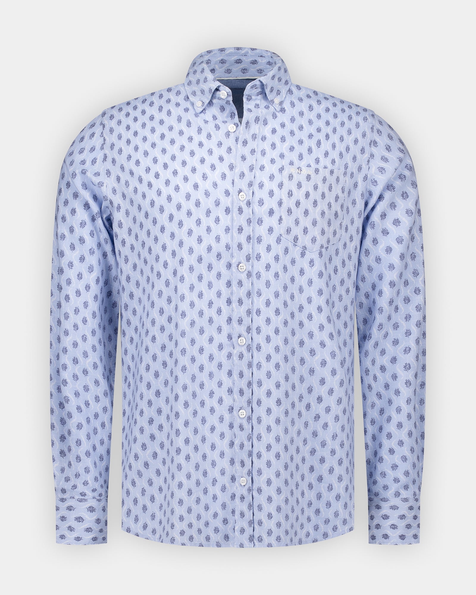 Camisa de algodón con estampado azul y botones Camisa de algodón con estampado azul y botones