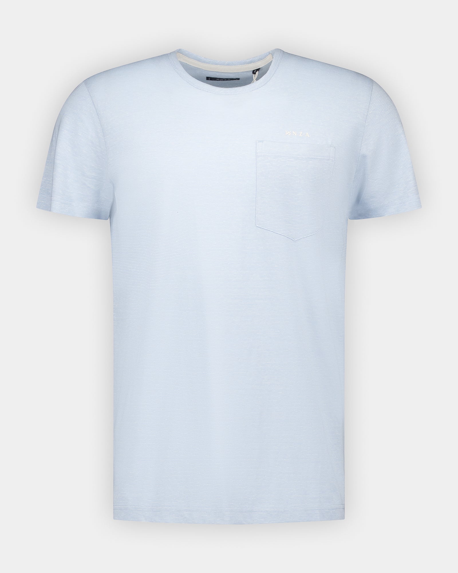 Blauw linnen T-shirt met ronde hals Blauw linnen T-shirt met ronde hals