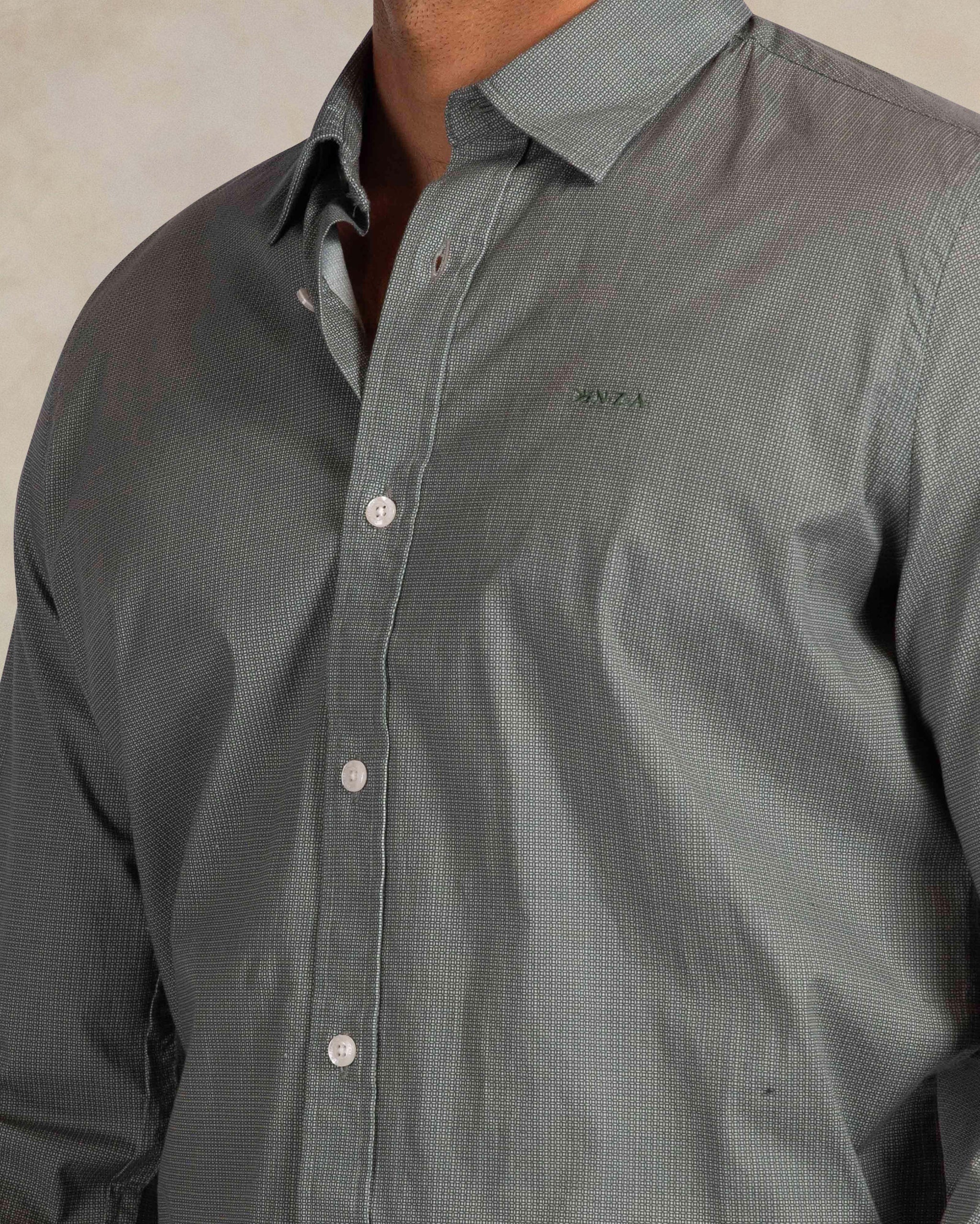 Green poplin stretch print shirt Green poplin stretch print shirt