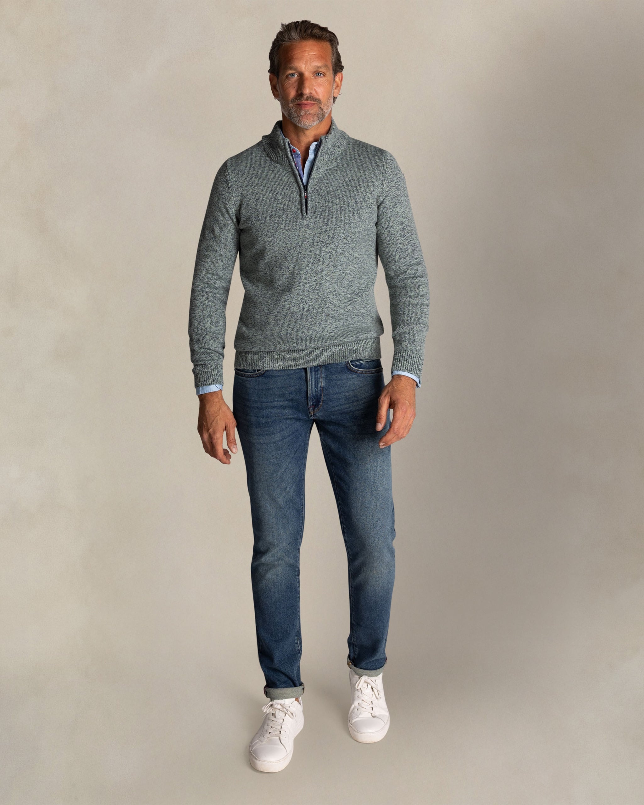 Groene katoenen half zip trui Groene katoenen half zip trui