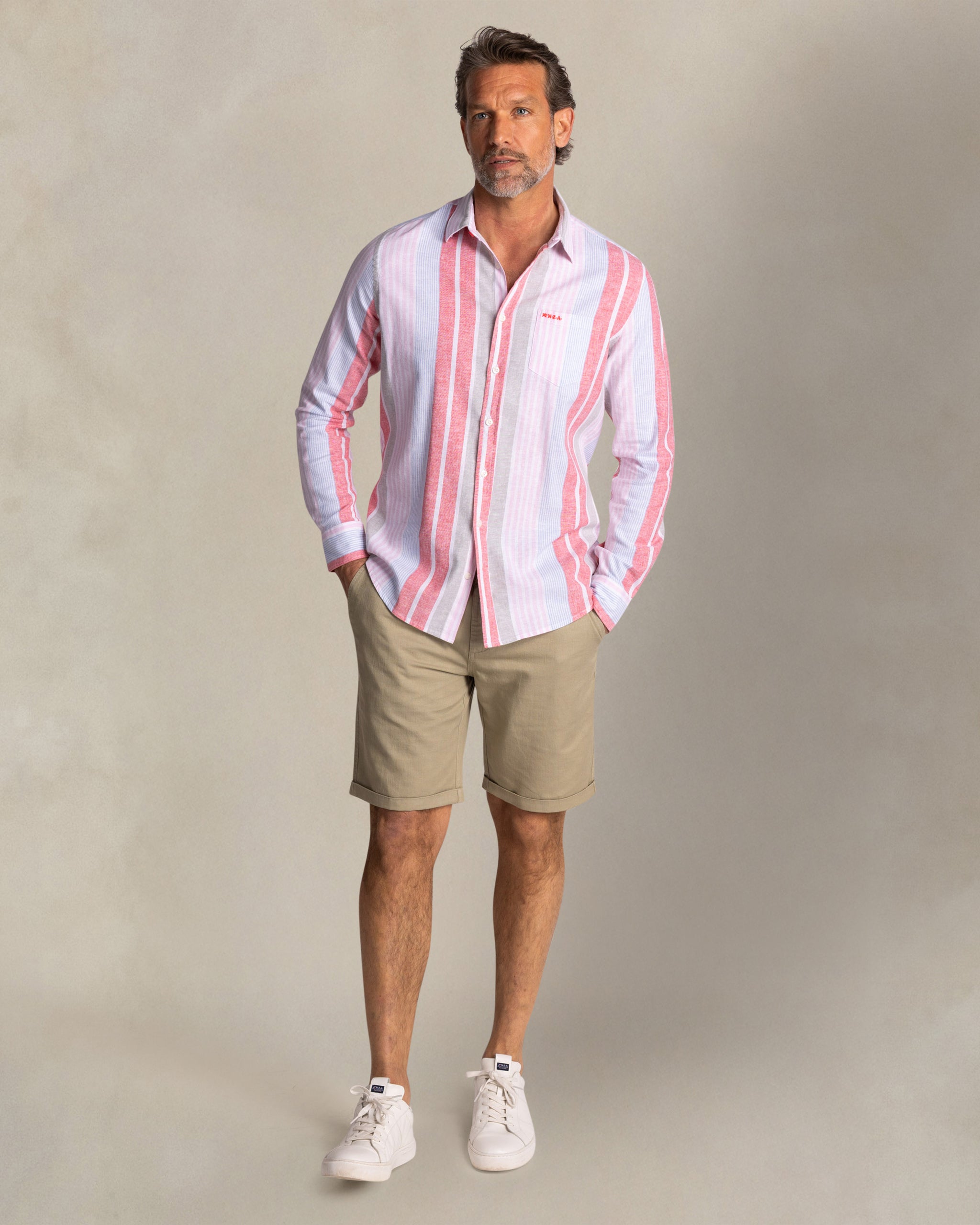 Red and blue striped linen shirt Red and blue striped linen shirt