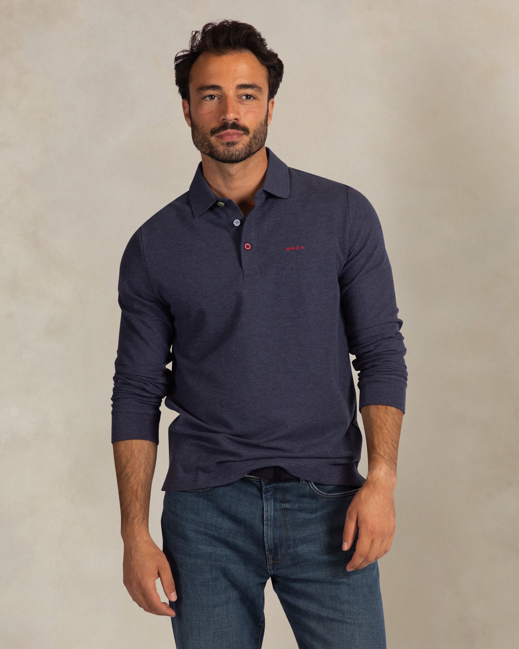 Dark blue 100% cotton piqué polo Dark blue 100% cotton piqué polo