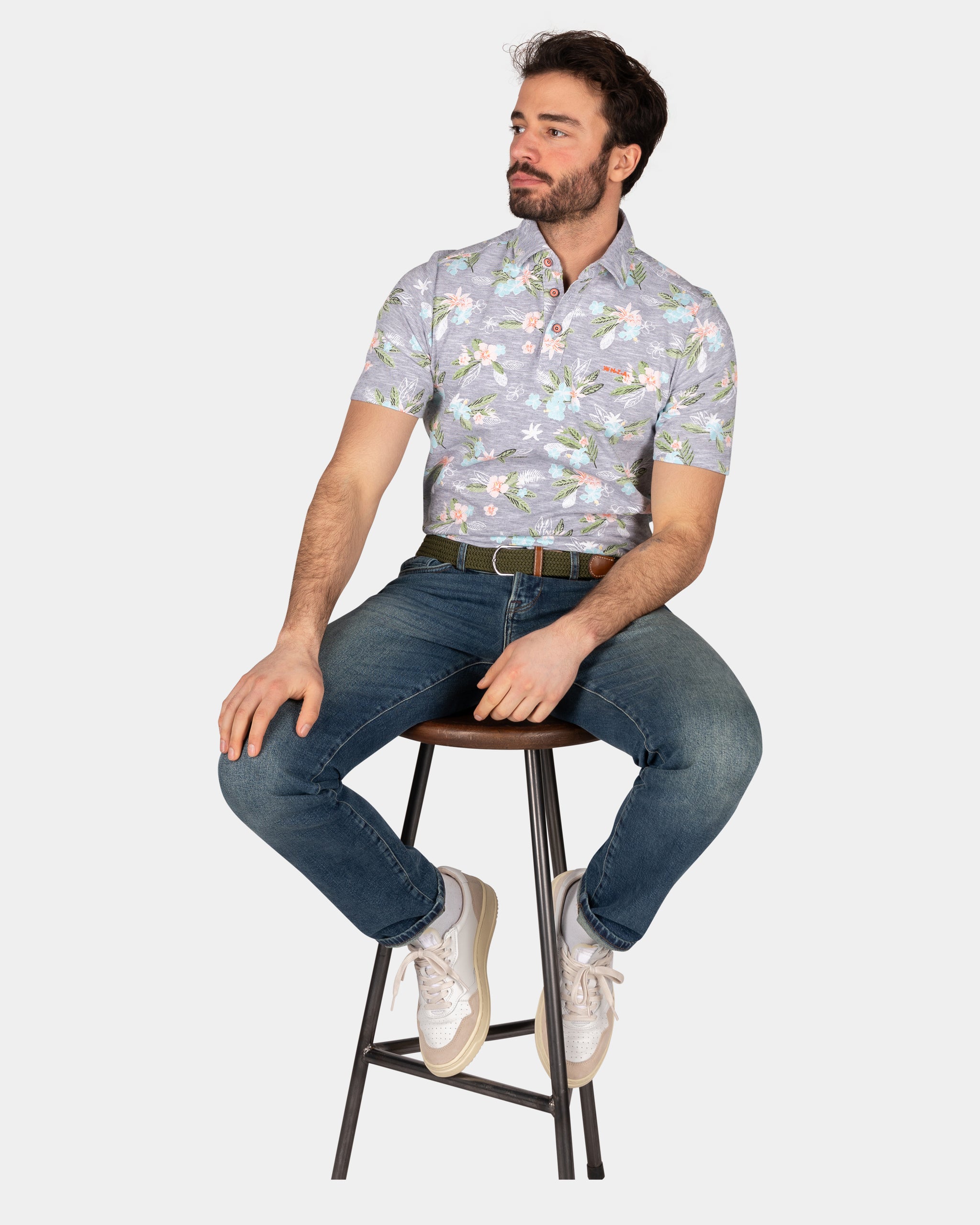 Katoenen polo met bloemenprint - Traditional Navy Katoenen polo met bloemenprint - Traditional Navy