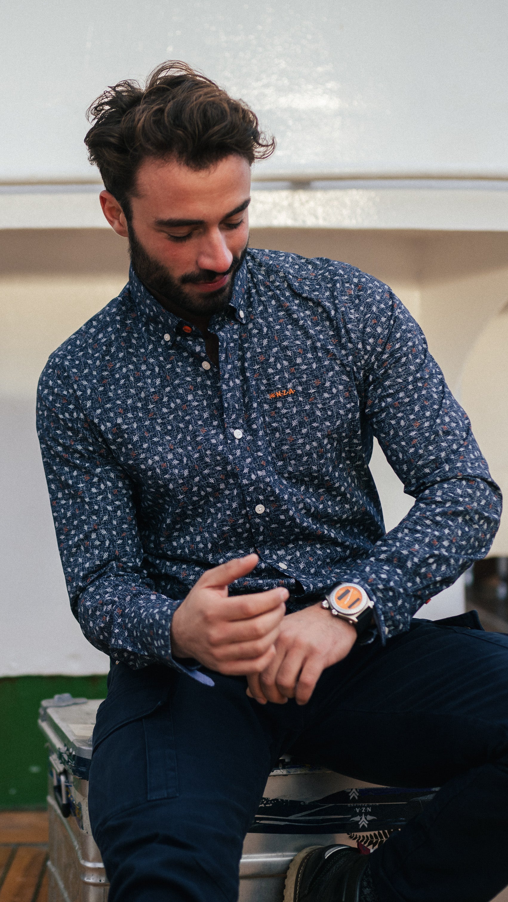 Navy shirt with leaf print - Autumn Navy Navy shirt with leaf print - Autumn Navy