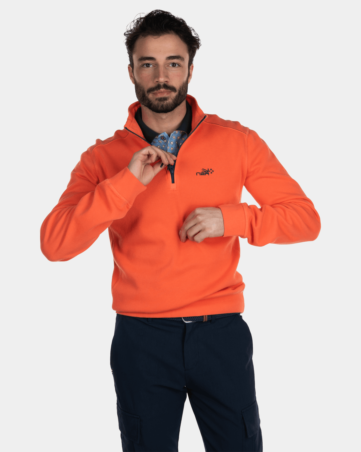 Cotton half zip sweater - Burned Orange