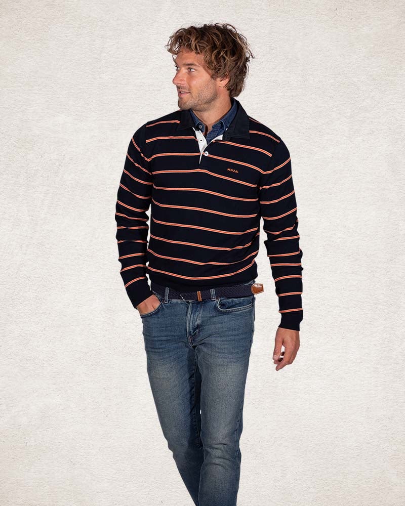 Navy rugby shirt with orange stripes - Pitch Navy Navy rugby shirt with orange stripes - Pitch Navy