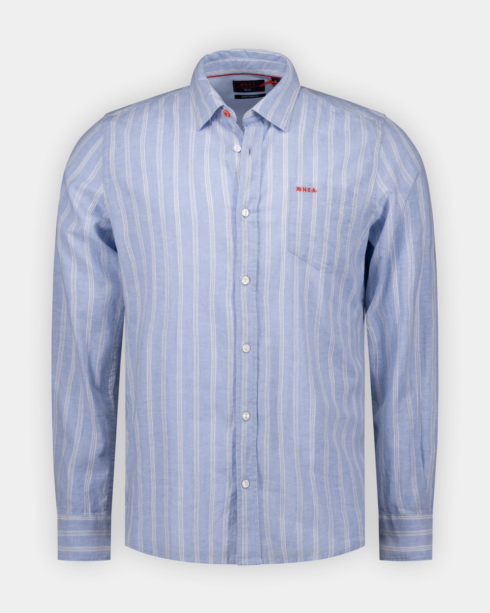 Blauwe linnen mix overhemd Blauwe linnen mix overhemd