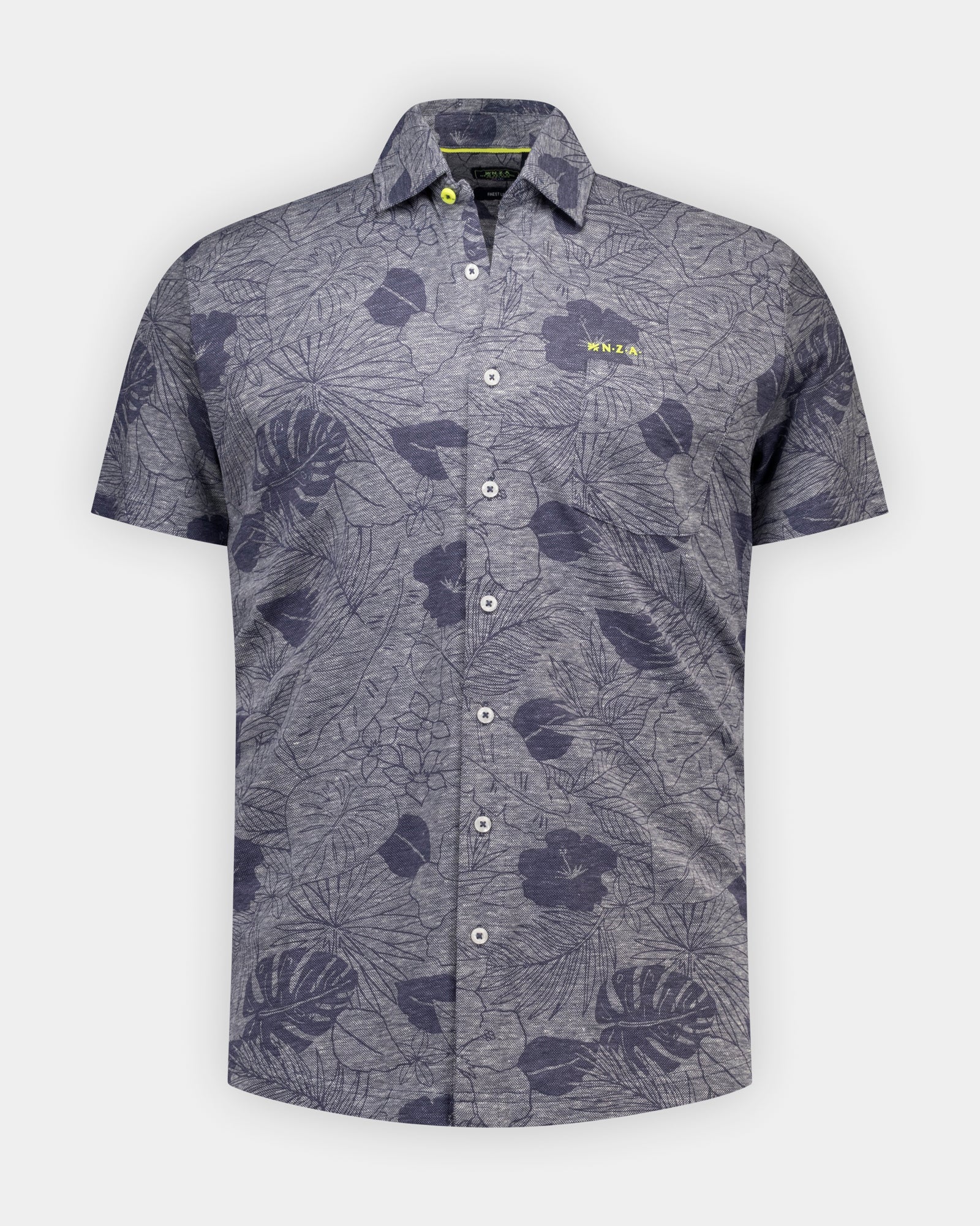 Blaues Leinenmischgewebe-Printhemd Blaues Leinenmischgewebe-Printhemd