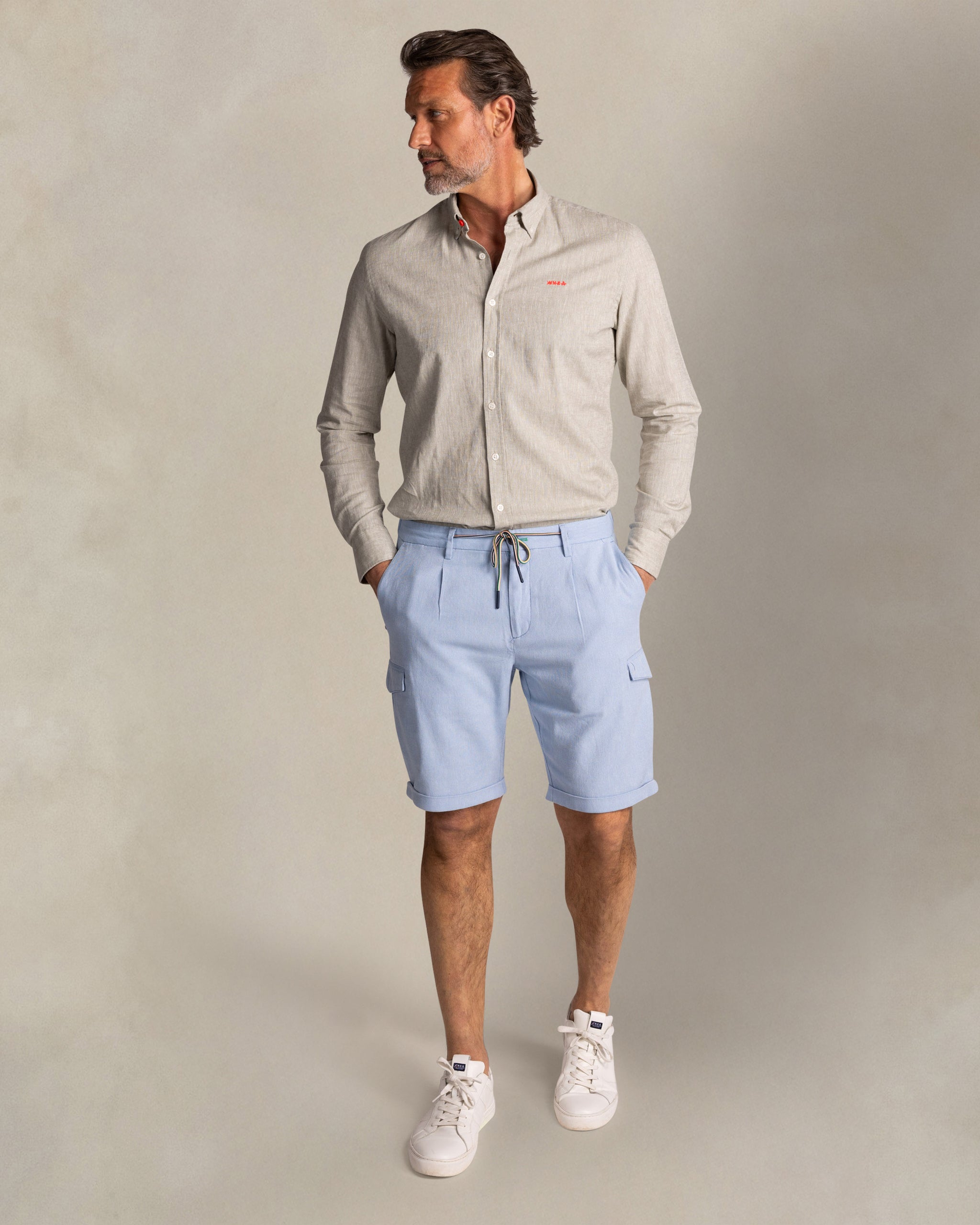 Taupe cotton-linen long-sleeve shirt Taupe cotton-linen long-sleeve shirt