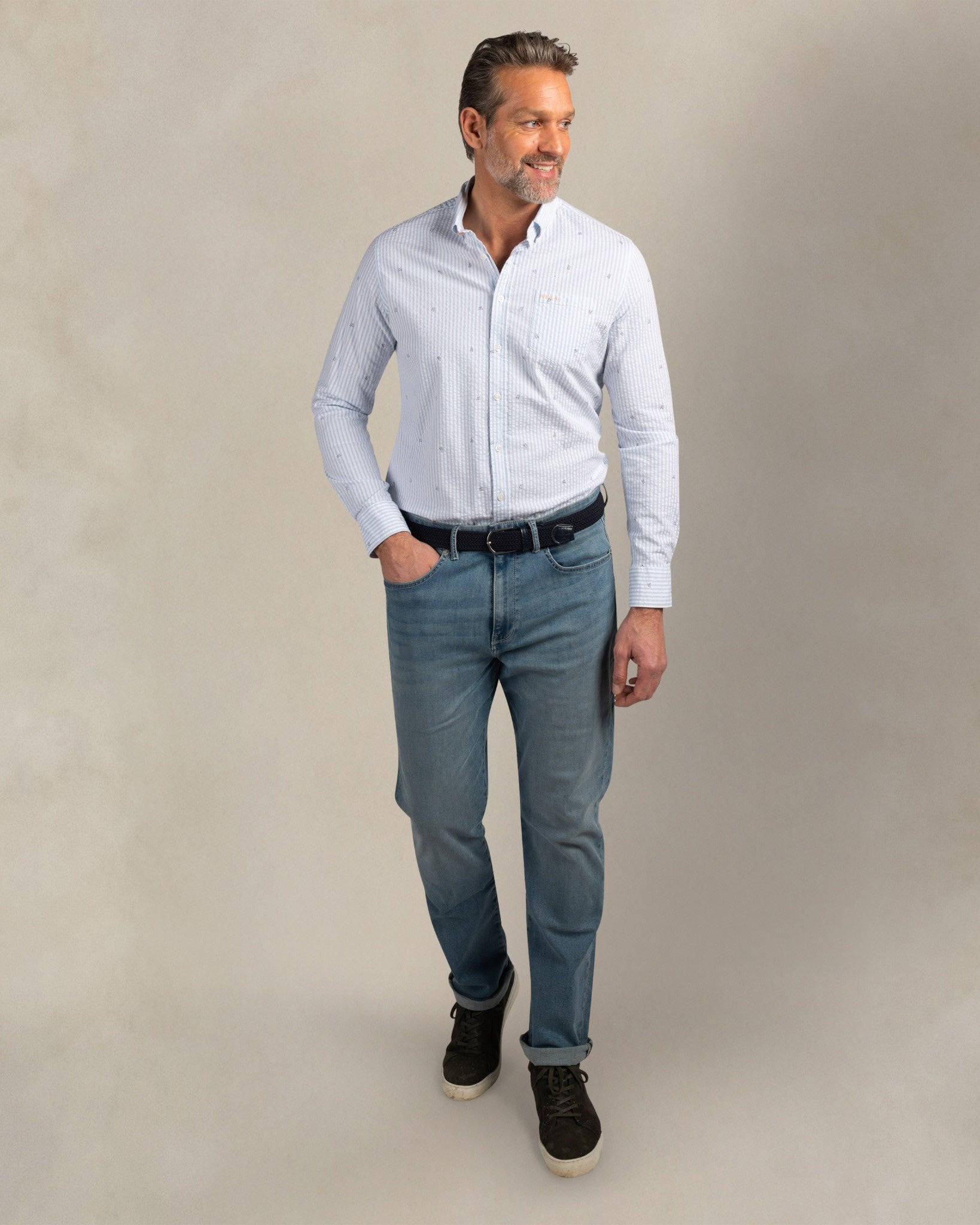 Blauw katoen stretch overhemd Blauw katoen stretch overhemd