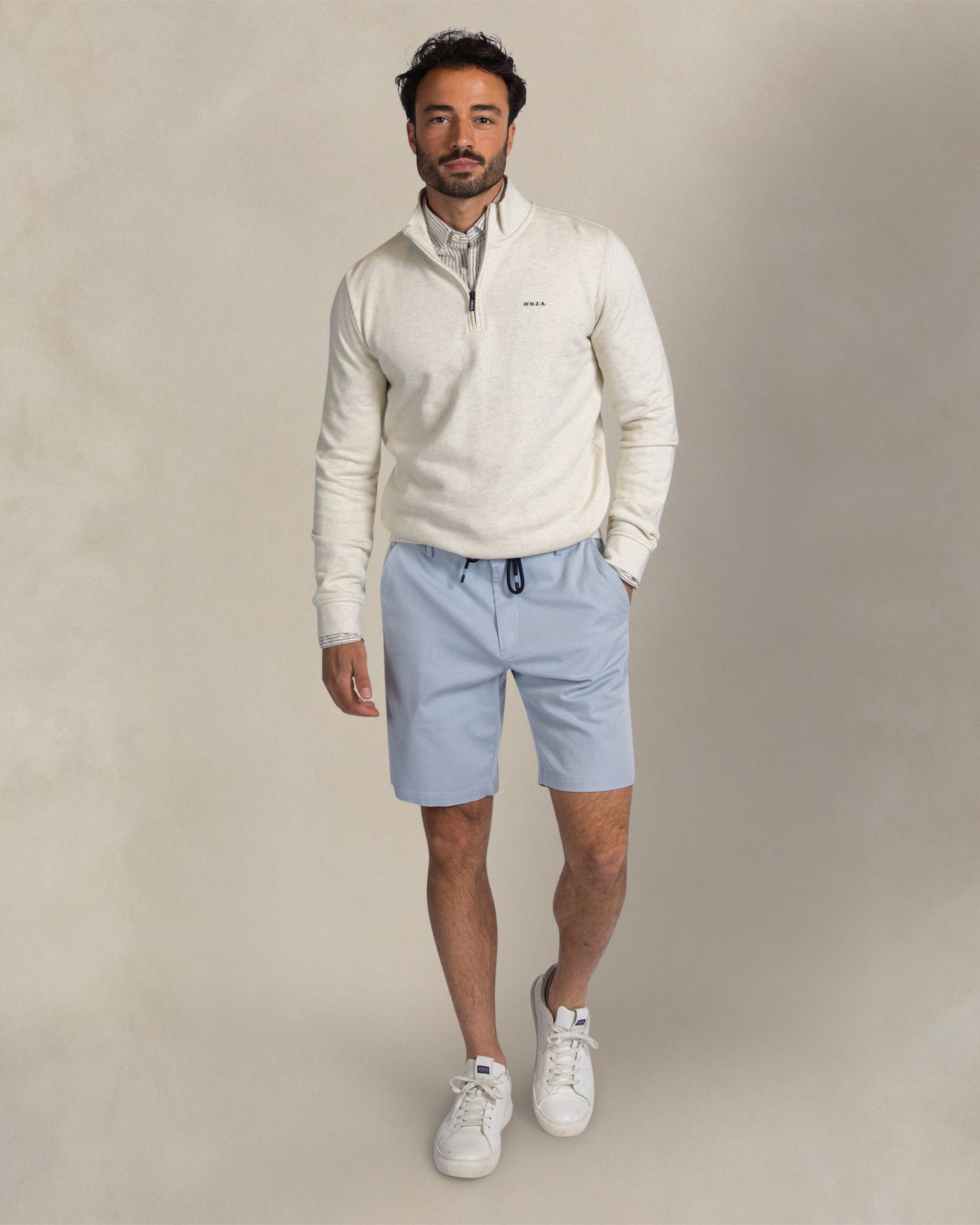 Pull zippé quart de coton écru Pull zippé quart de coton écru