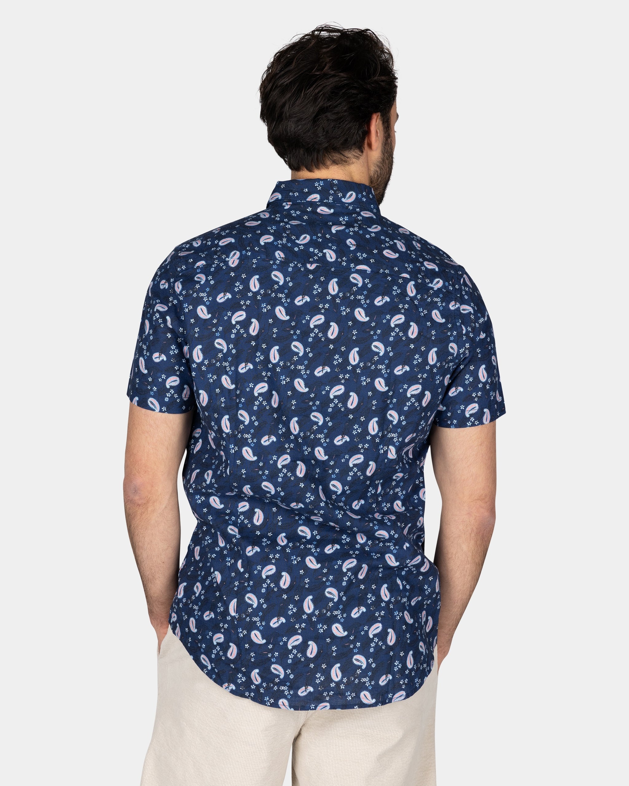 Dark Blue Shirt with Print and Short Sleeves Dark Blue Shirt with Print and Short Sleeves