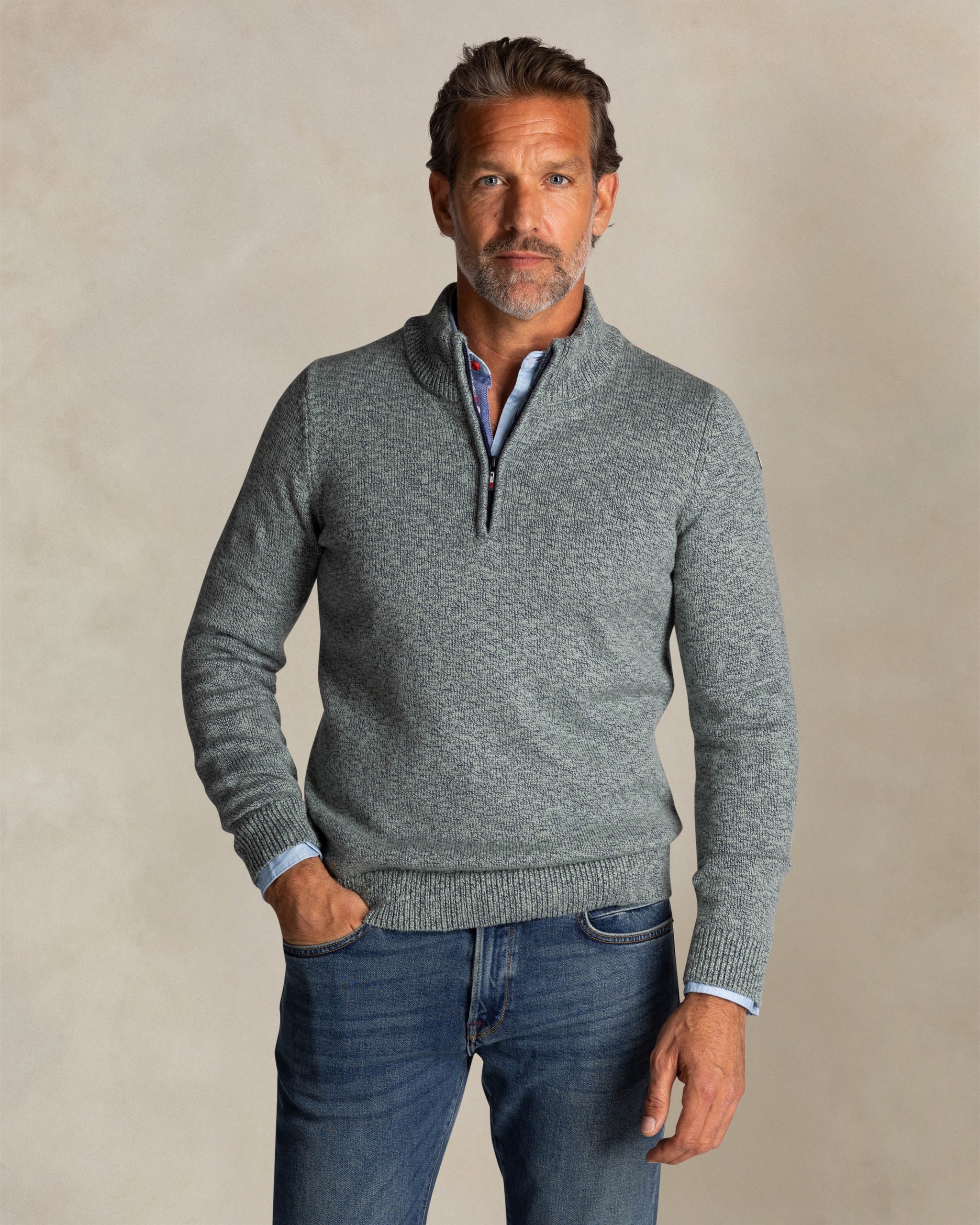 Groene katoenen half zip trui Groene katoenen half zip trui