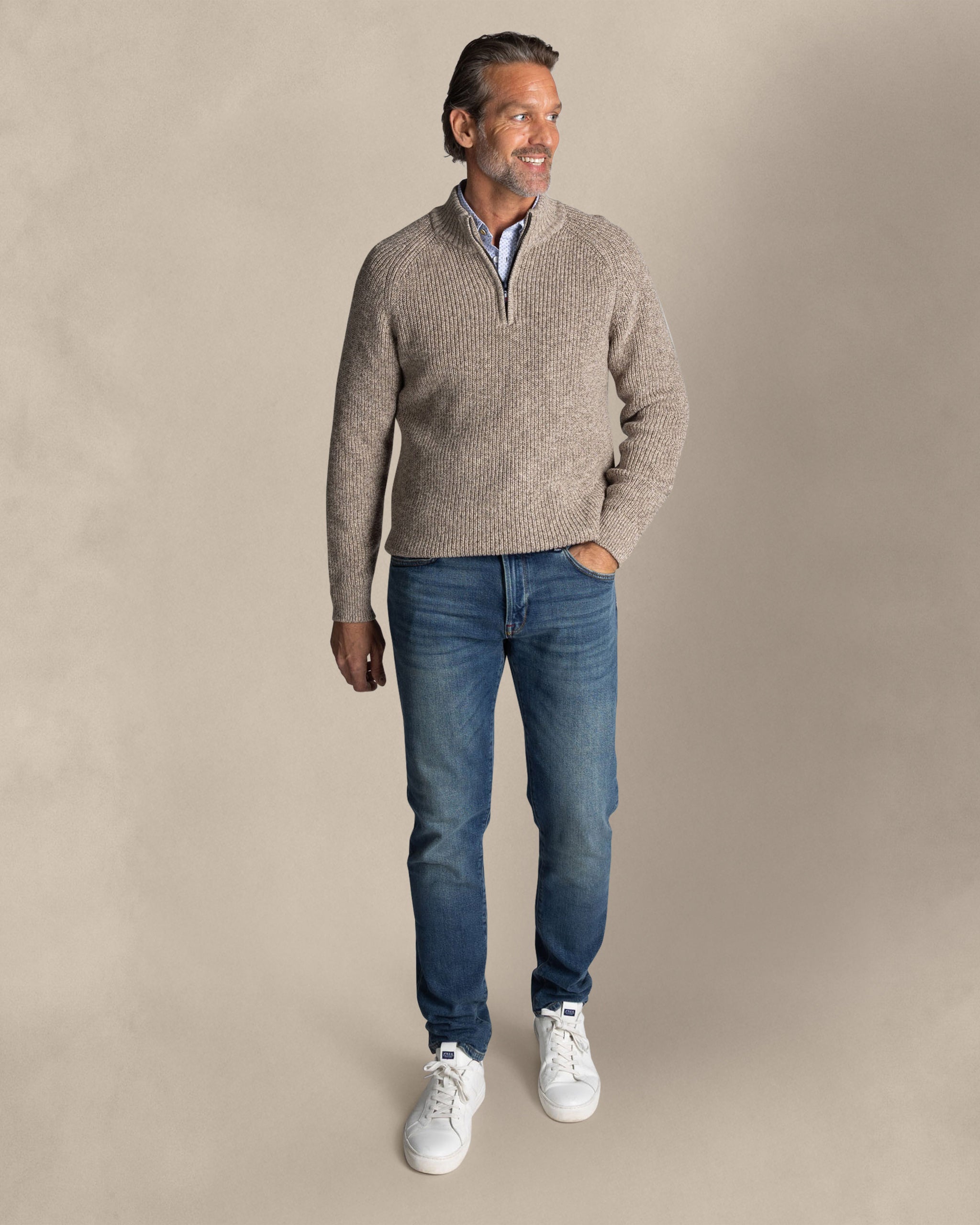 Ecru cotton half zip sweater Ecru cotton half zip sweater