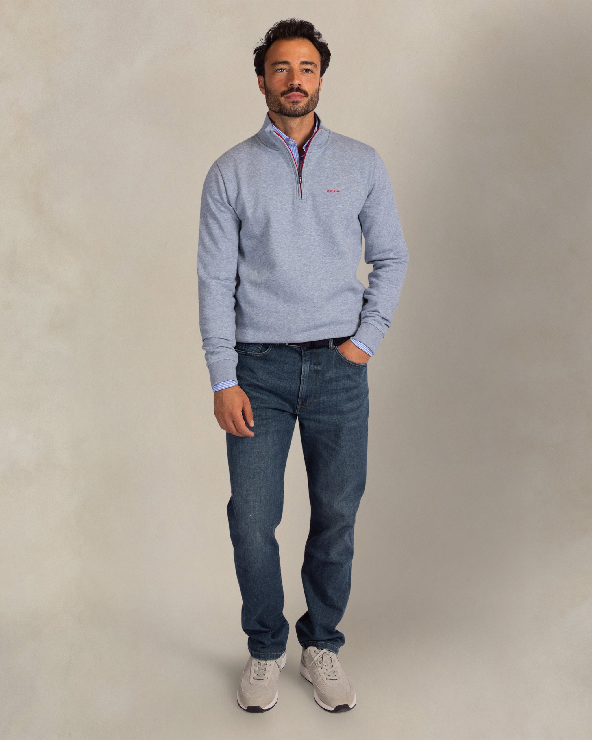 Light blue cotton quarter zip sweatshirt Light blue cotton quarter zip sweatshirt