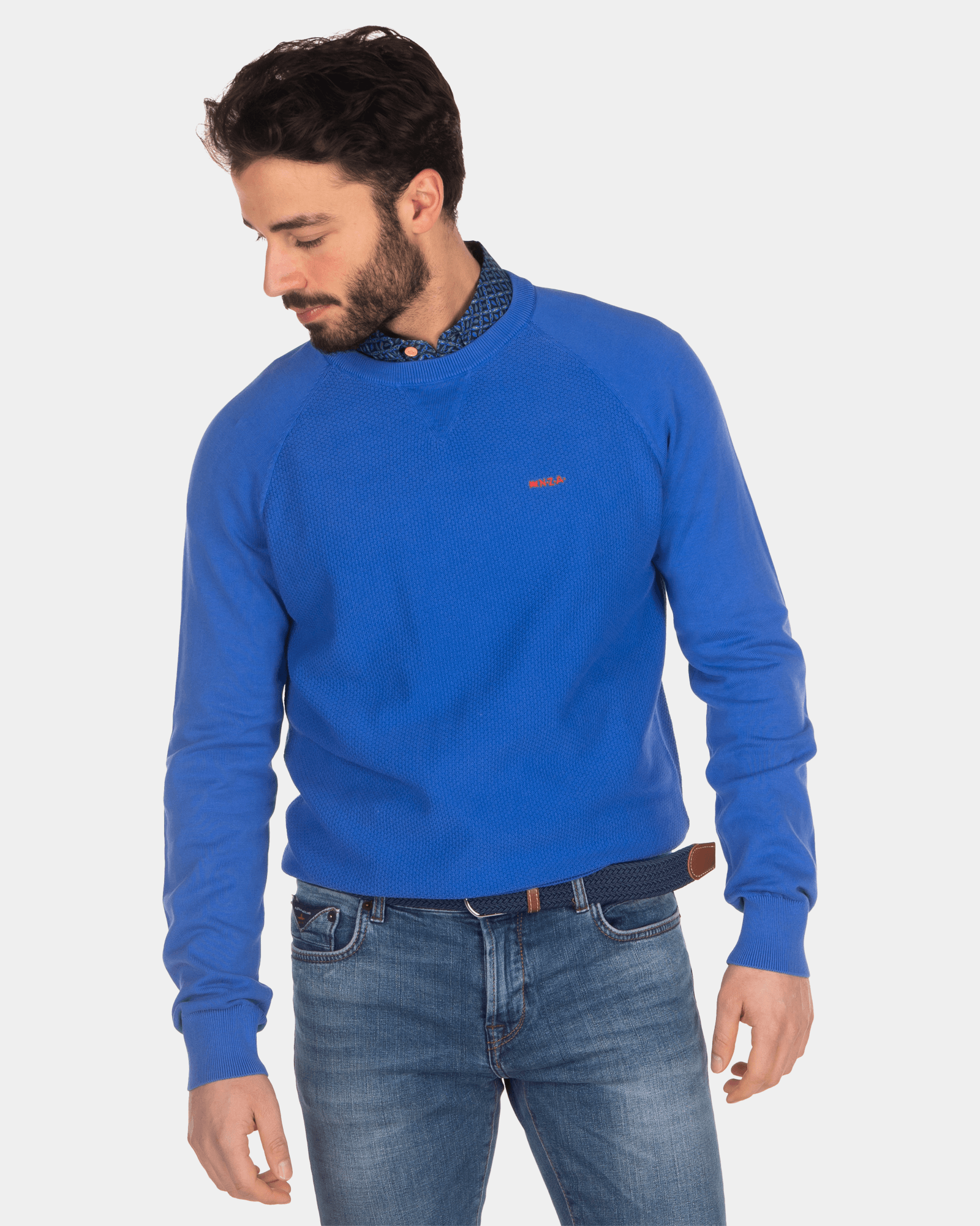 Katoenen effen trui met ronde hals - Intense Cobalt Katoenen effen trui met ronde hals - Intense Cobalt