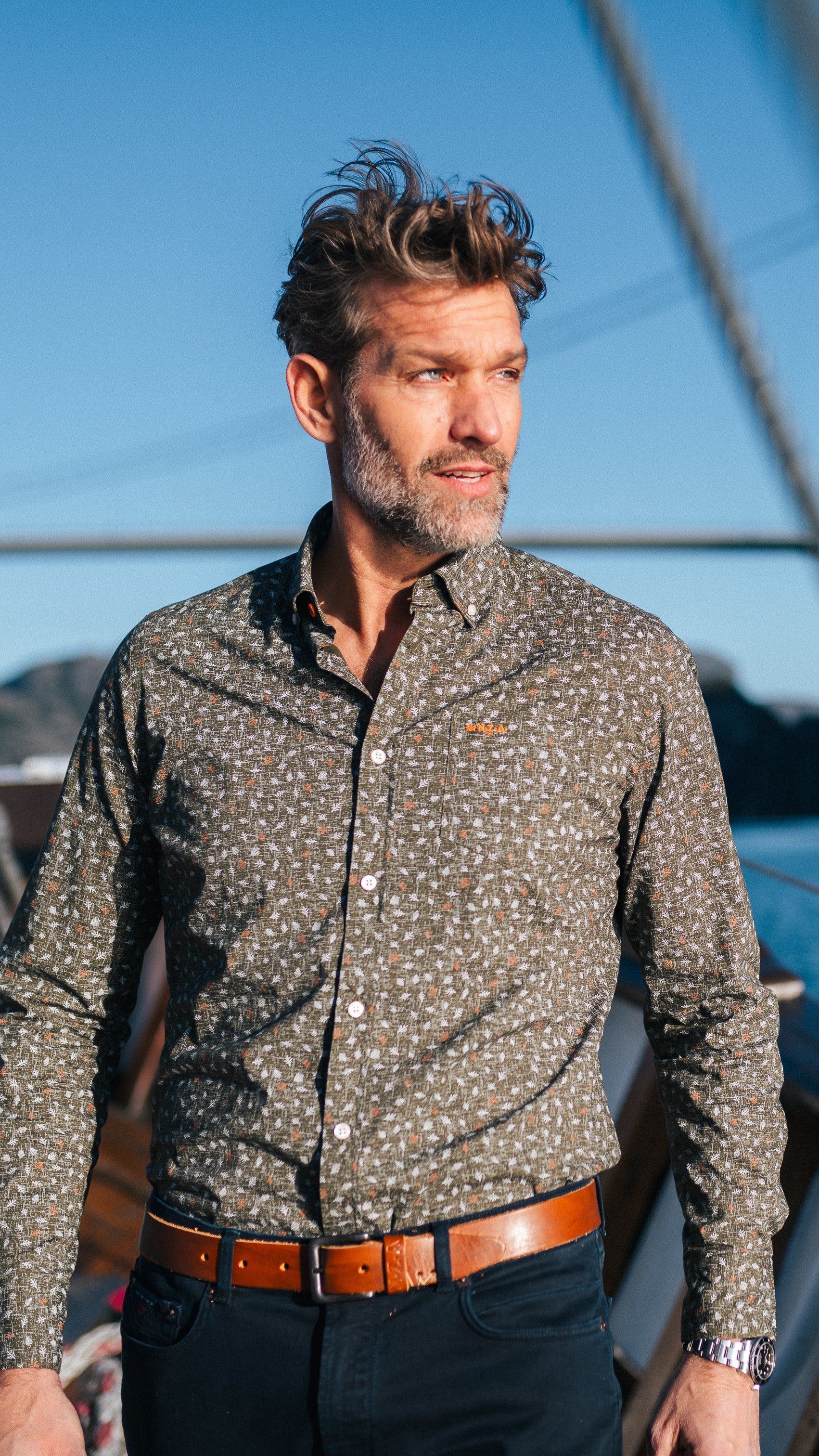 Green shirt with leaf print - Quartz Green Green shirt with leaf print - Quartz Green