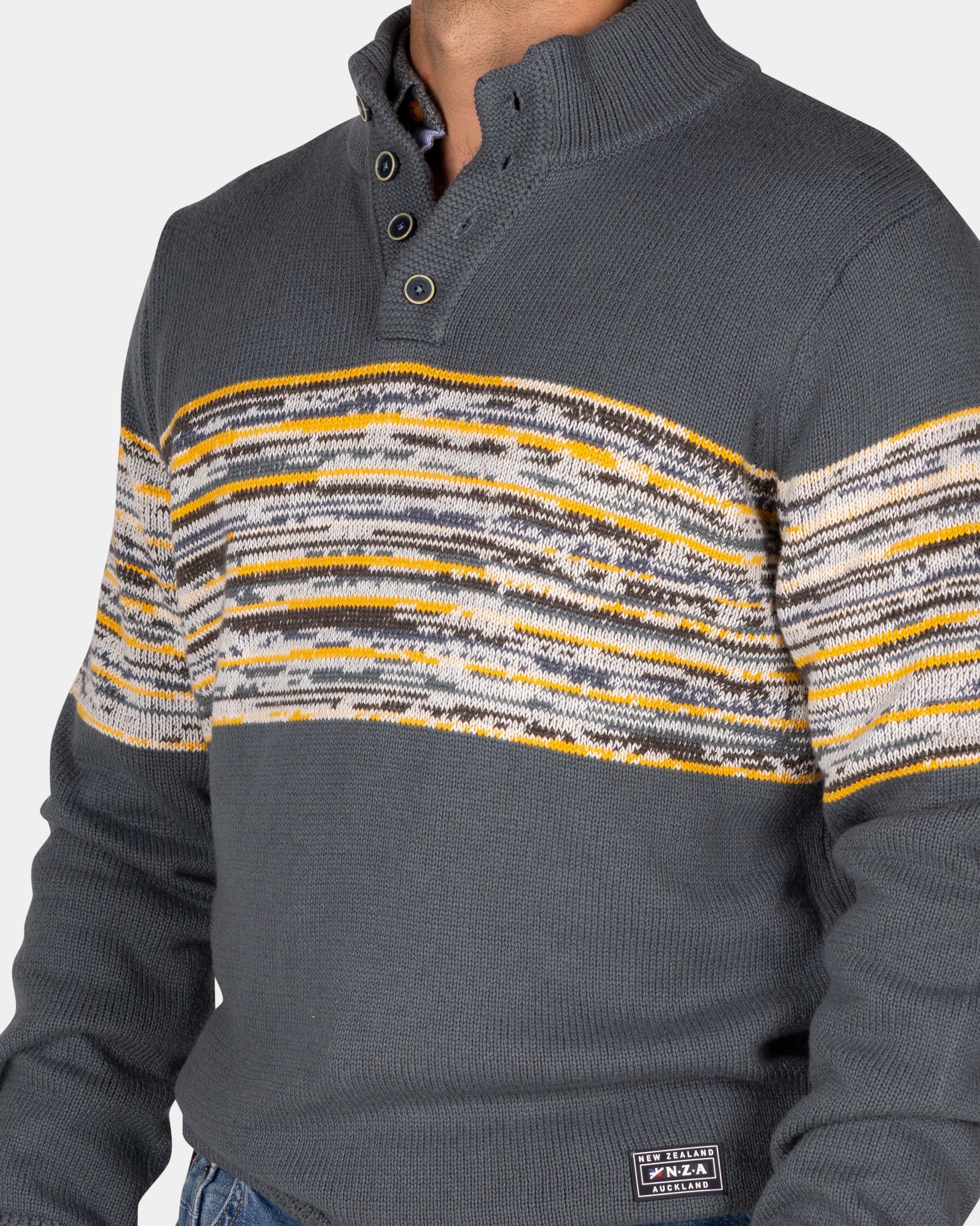 Suéter de algodón gris con estampado negro y amarillo - Ash Grey Suéter de algodón gris con estampado negro y amarillo - Ash Grey