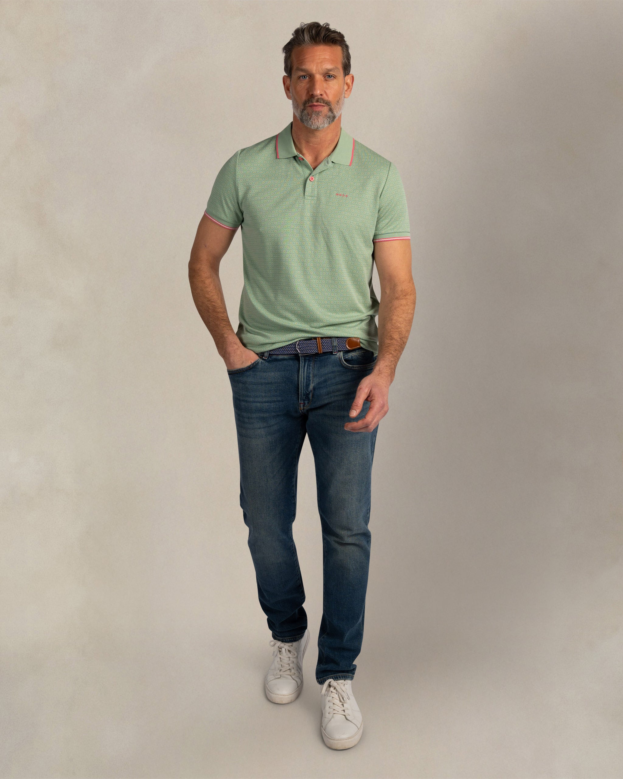 Lichtgroene polo met print Lichtgroene polo met print