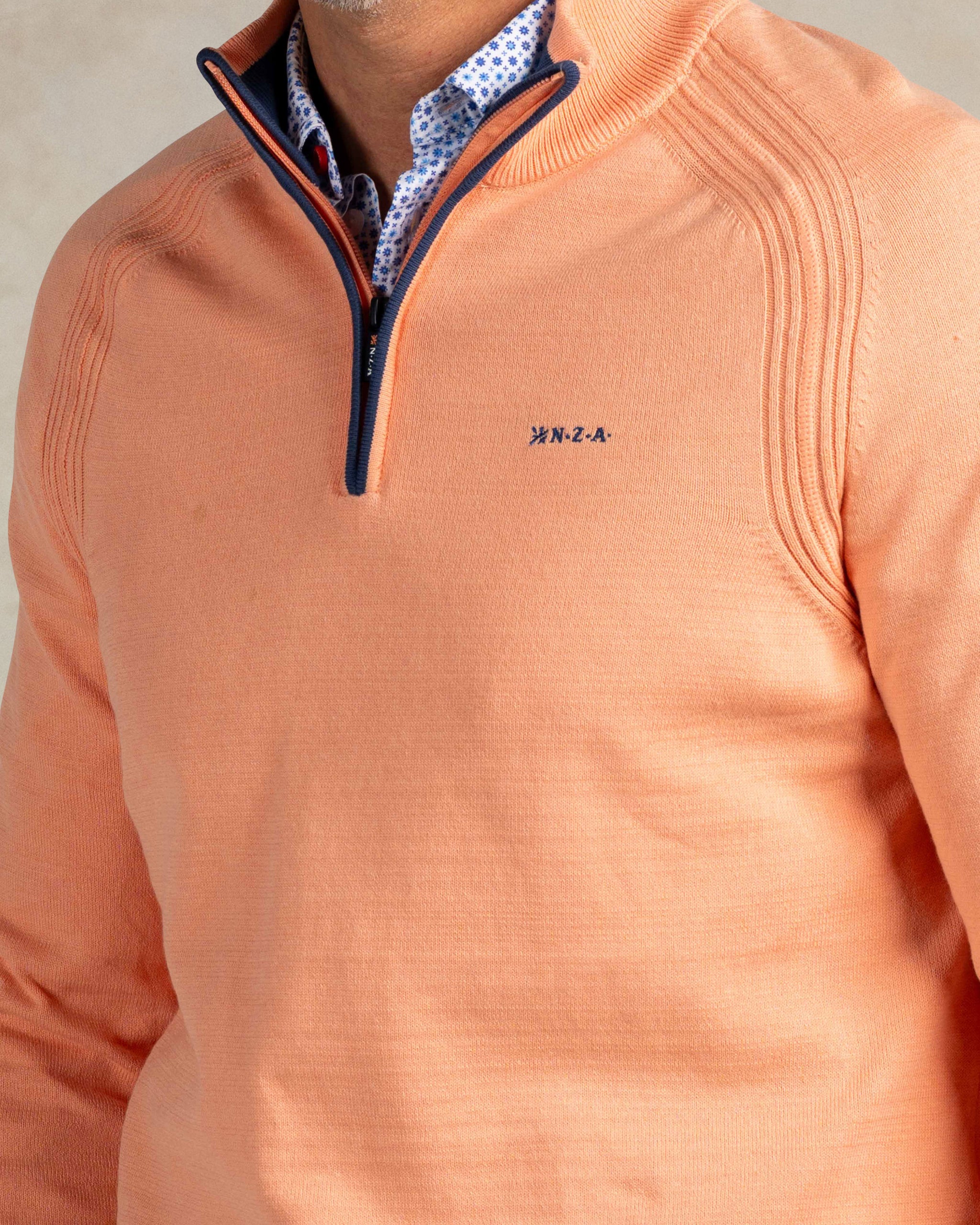 Koraal oranje katoenen quarter zip trui Koraal oranje katoenen quarter zip trui