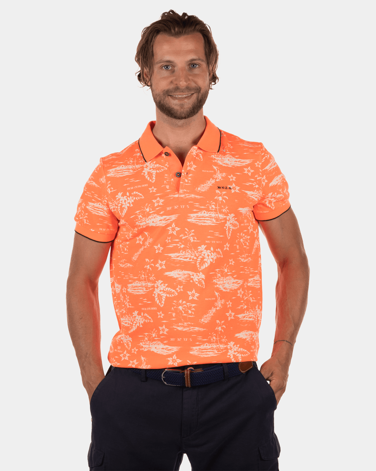 Floral print polo sales shirt