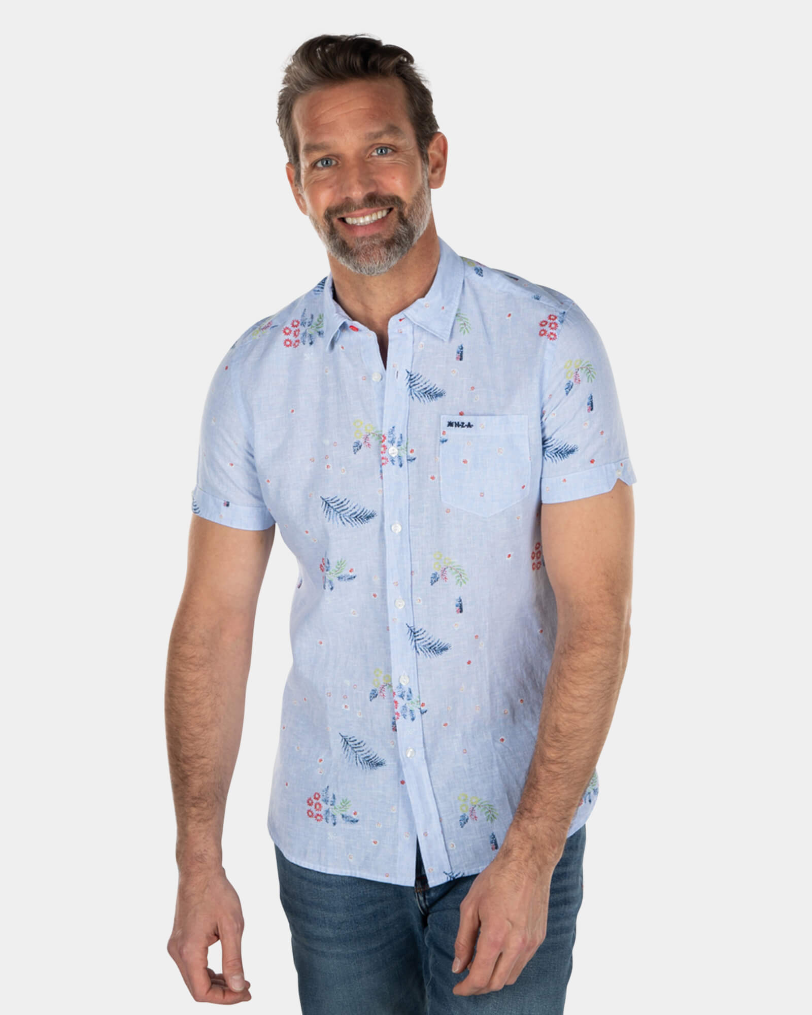 Short sleeved light blue shirt with leaves Light Blue NZA New
